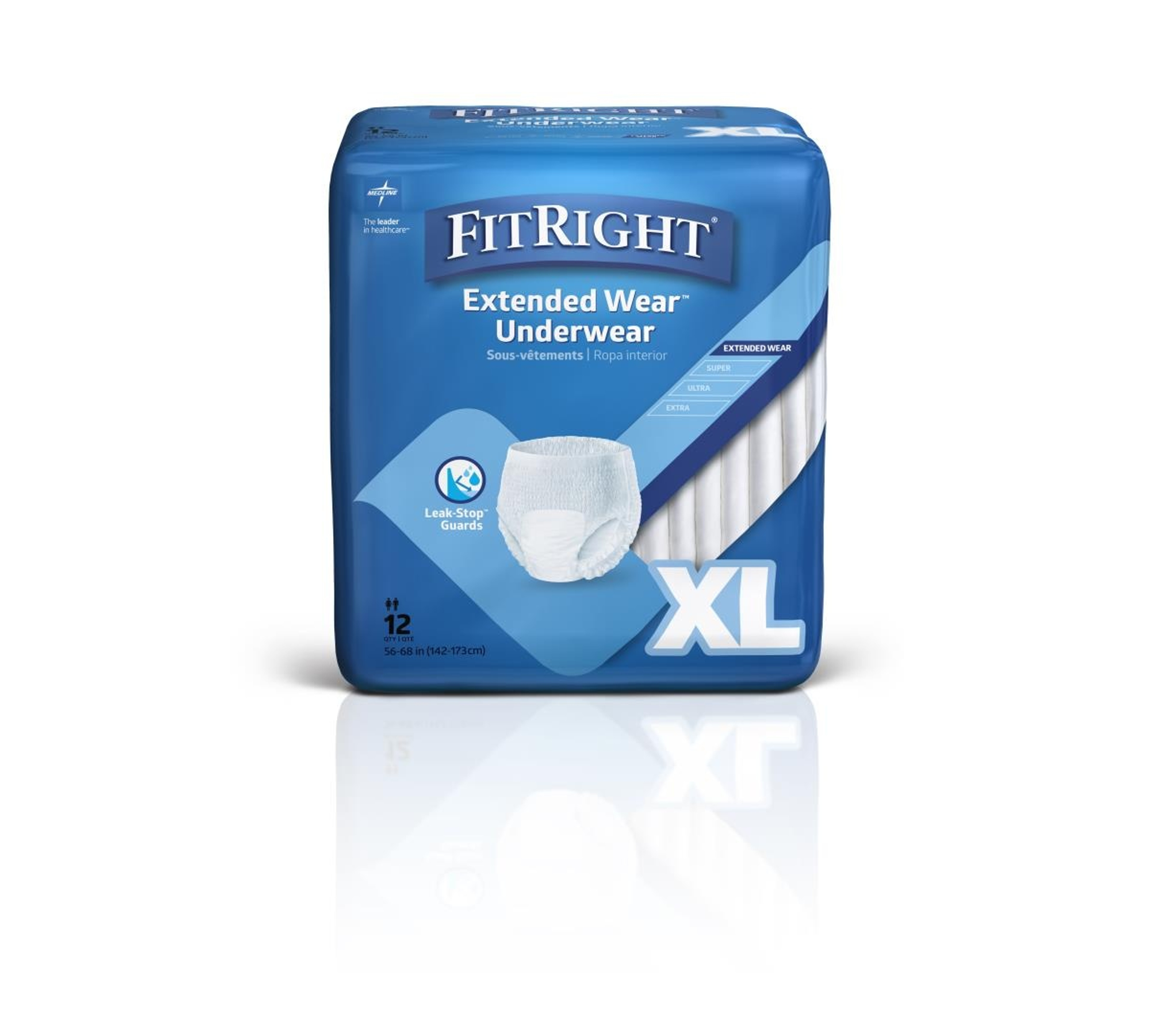 FitRight Extended Wear Underwear, Overnight Absorbency, MSC53600H, XL (56-68") - Bag of 12