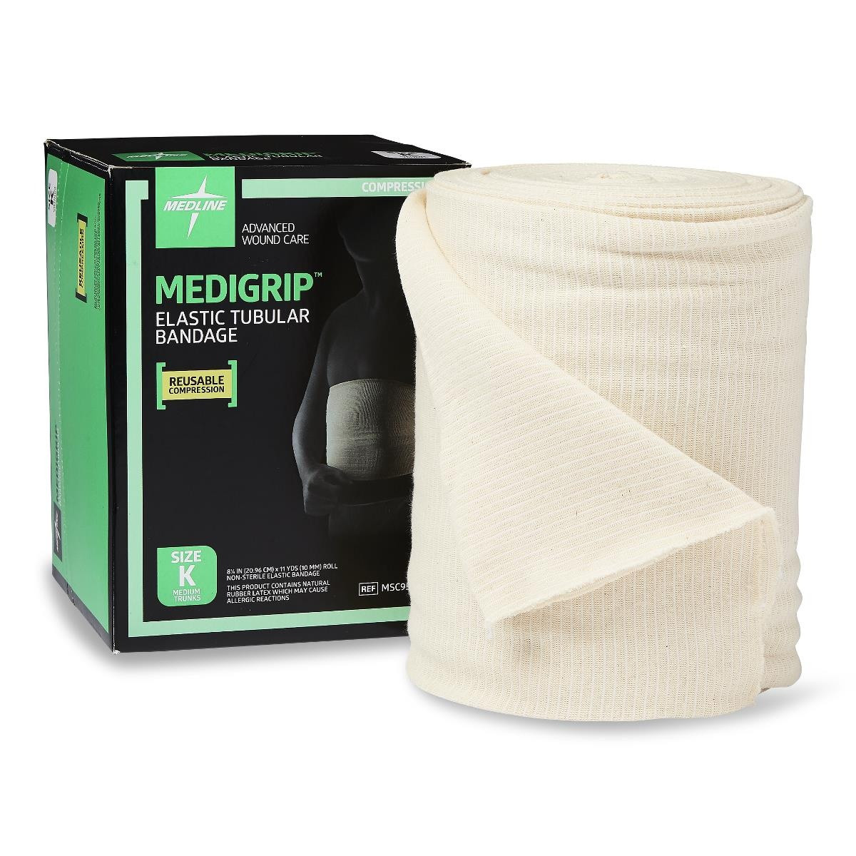 Medline Medigrip Elastic Latex Tubular Support Bandage, Size K, MSC9508, 8 1/4"W (21 cm) - 1 Roll