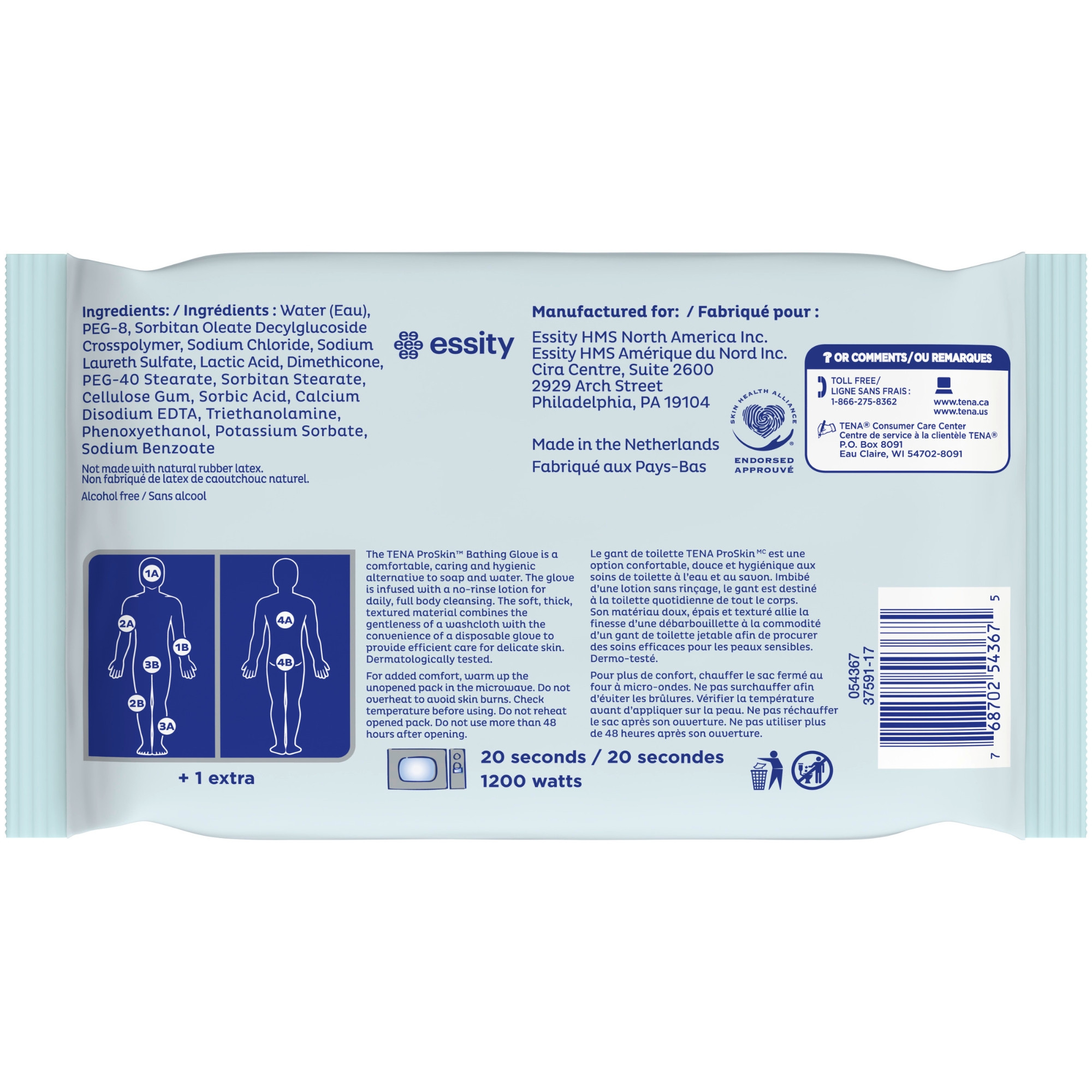 TENA ProSkin Unscented Disposable Bathing Glove Wipes