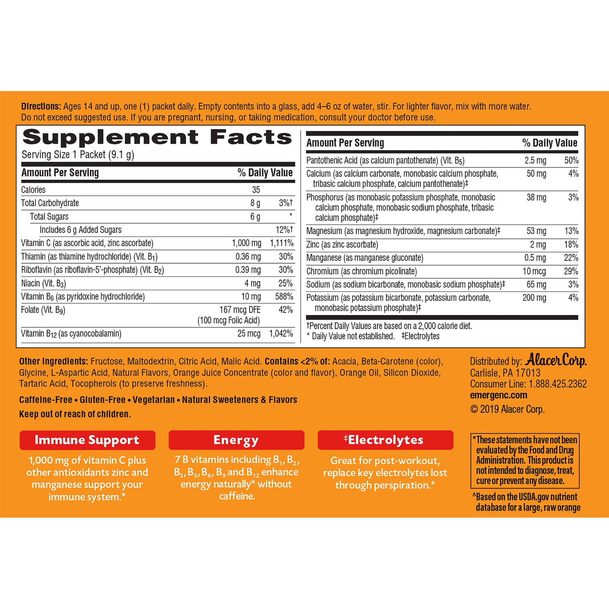 Emergen-C Daily Immune Support Vitamin C Supplement Powder, Super Orange