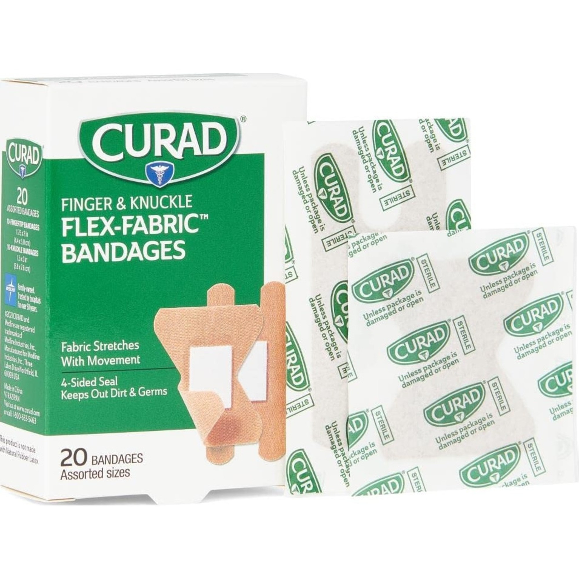 Curad Flex-Fabric Finger and Knuckle Bandages, Assorted Sizes, CUR45246RB, Case of 24