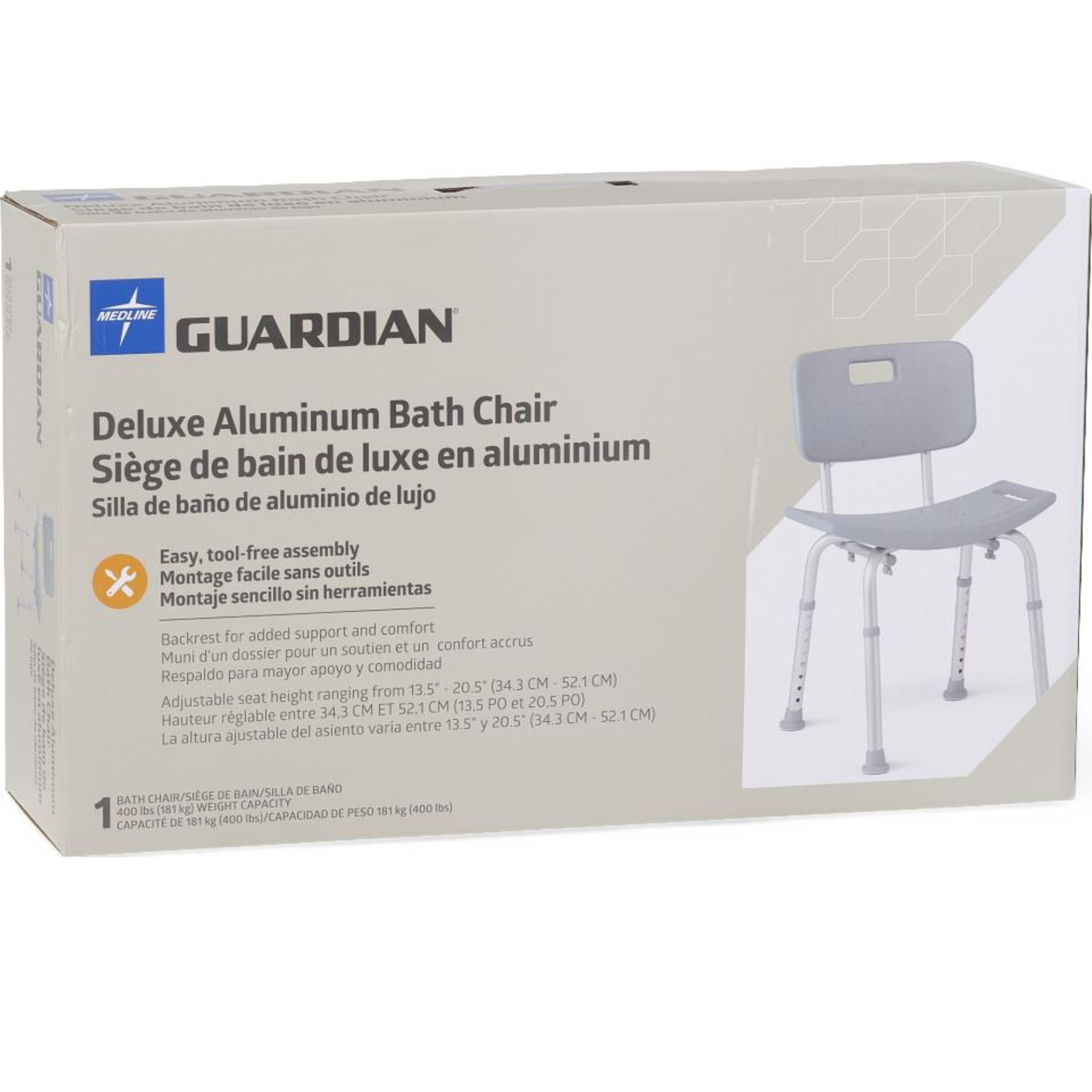 Medline Deluxe Aluminum Shower Chair with Back