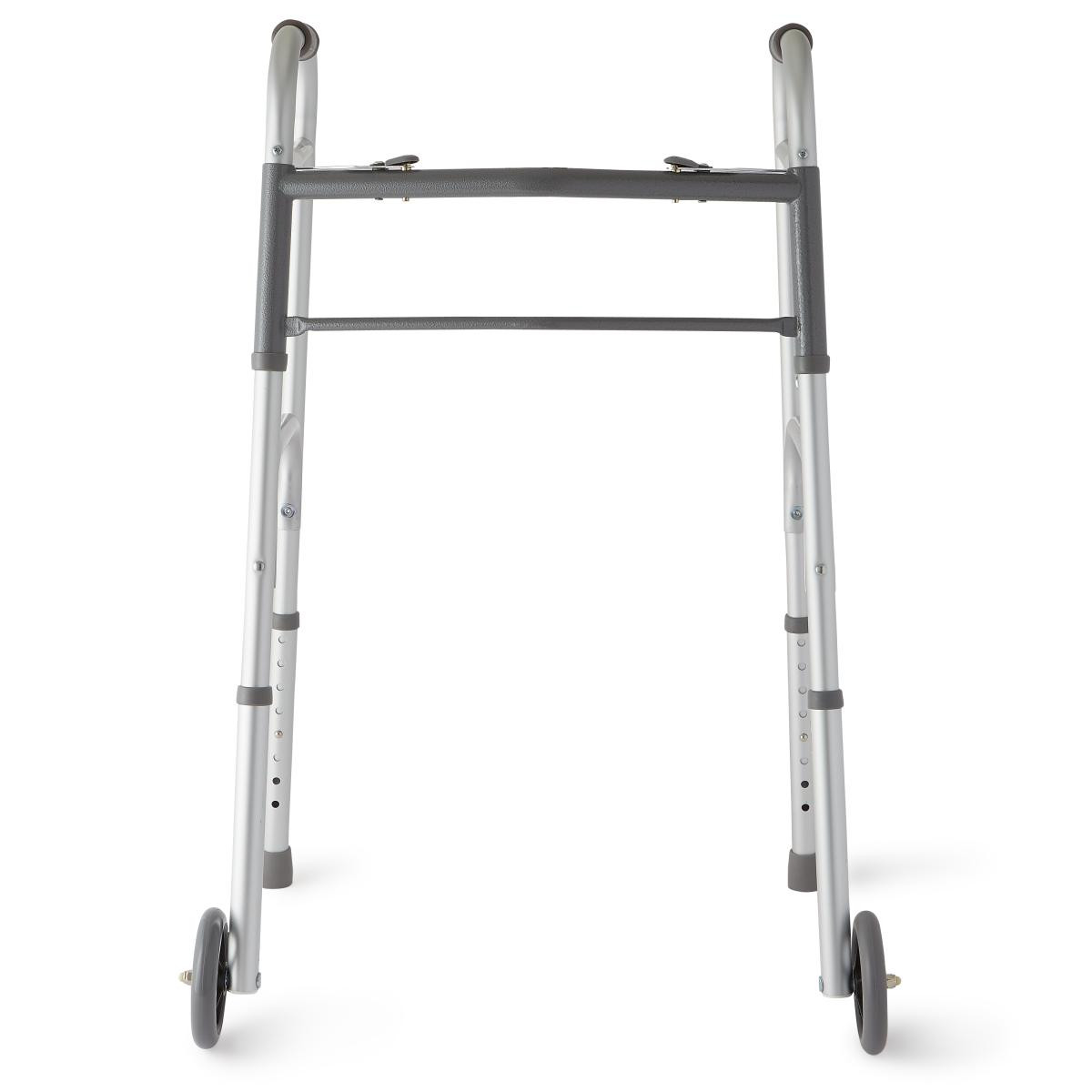 Medline Two-Button Folding Walker, 5" Wheels, MDS86410W54H, 32 - 38 Inch Height - 1 Each