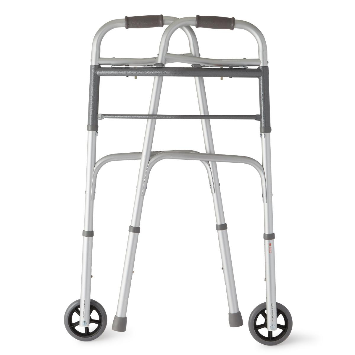Medline Two-Button Folding Walker, 5" Wheels, MDS86410W54H, 32 - 38 Inch Height - 1 Each