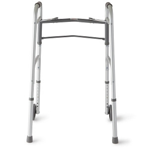 Medline Two-Button Folding Walker, 5" Wheels, MDS86410W54H, 32 - 38 Inch Height - 1 Each