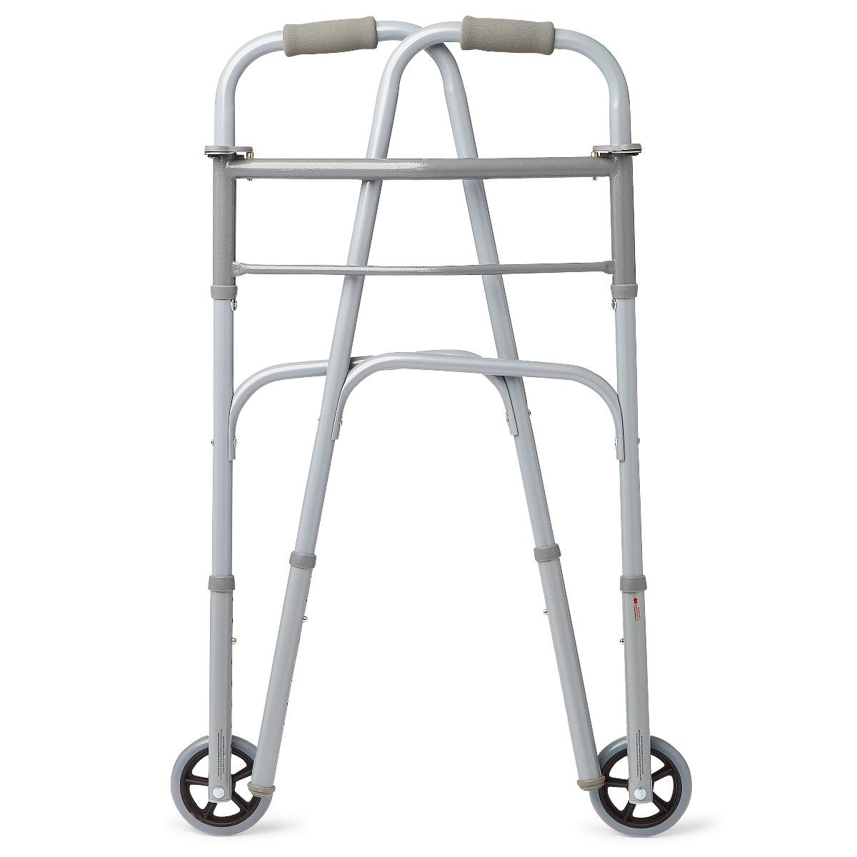 Medline Two-Button Folding Walker, 5" Wheels, MDS86410W54BH, 32.5 - 39.5 Inch Height - 1 Each