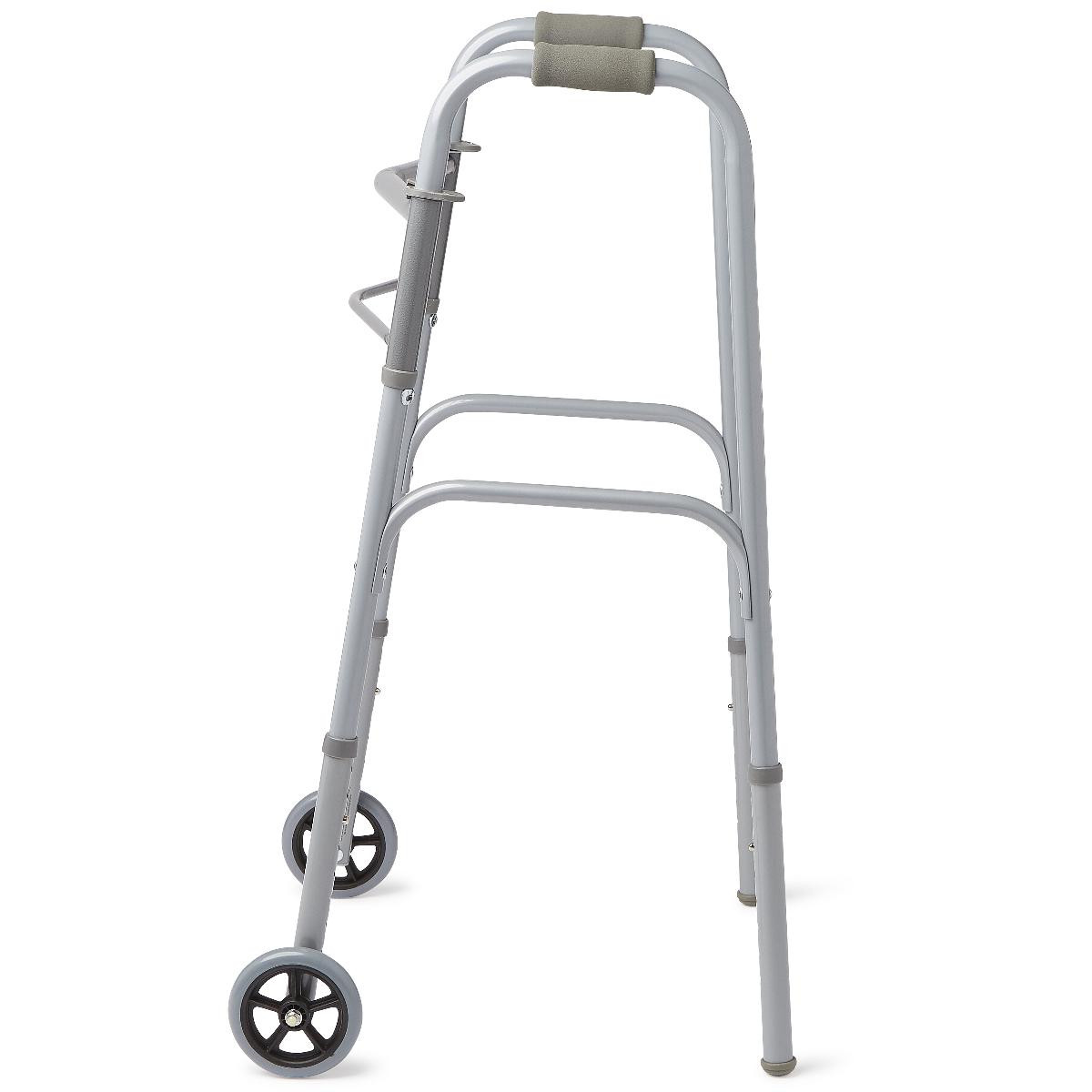 Medline Two-Button Folding Walker, 5" Wheels, MDS86410W54BH, 32.5 - 39.5 Inch Height - 1 Each