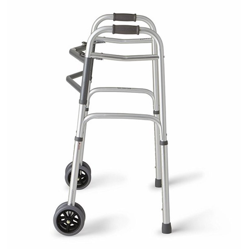 Medline Folder Walker with wheels, side view two