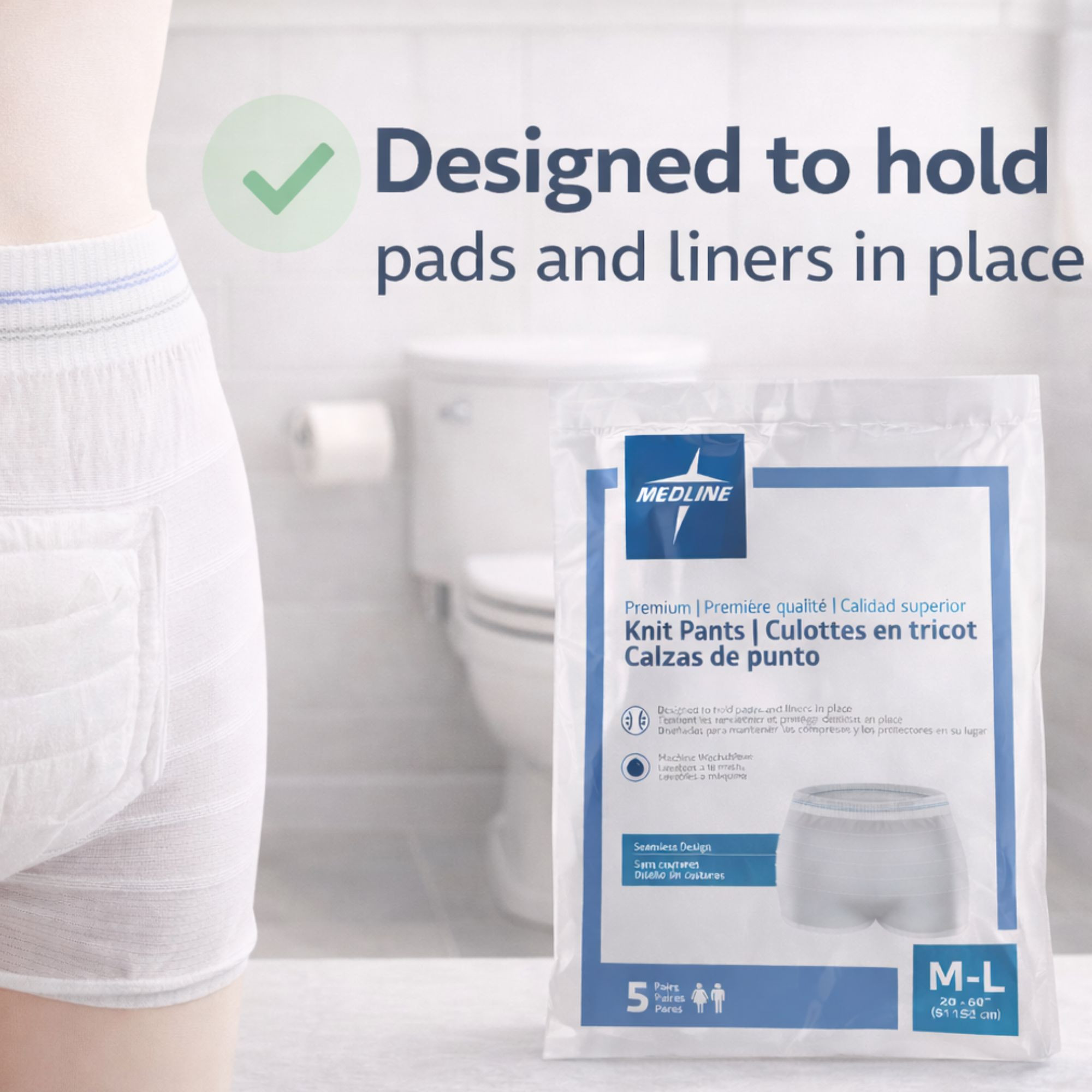 Medline Premium Knit Incontinence Underpants, MSC86300Z, M/L (20"-60") - Bag of 5