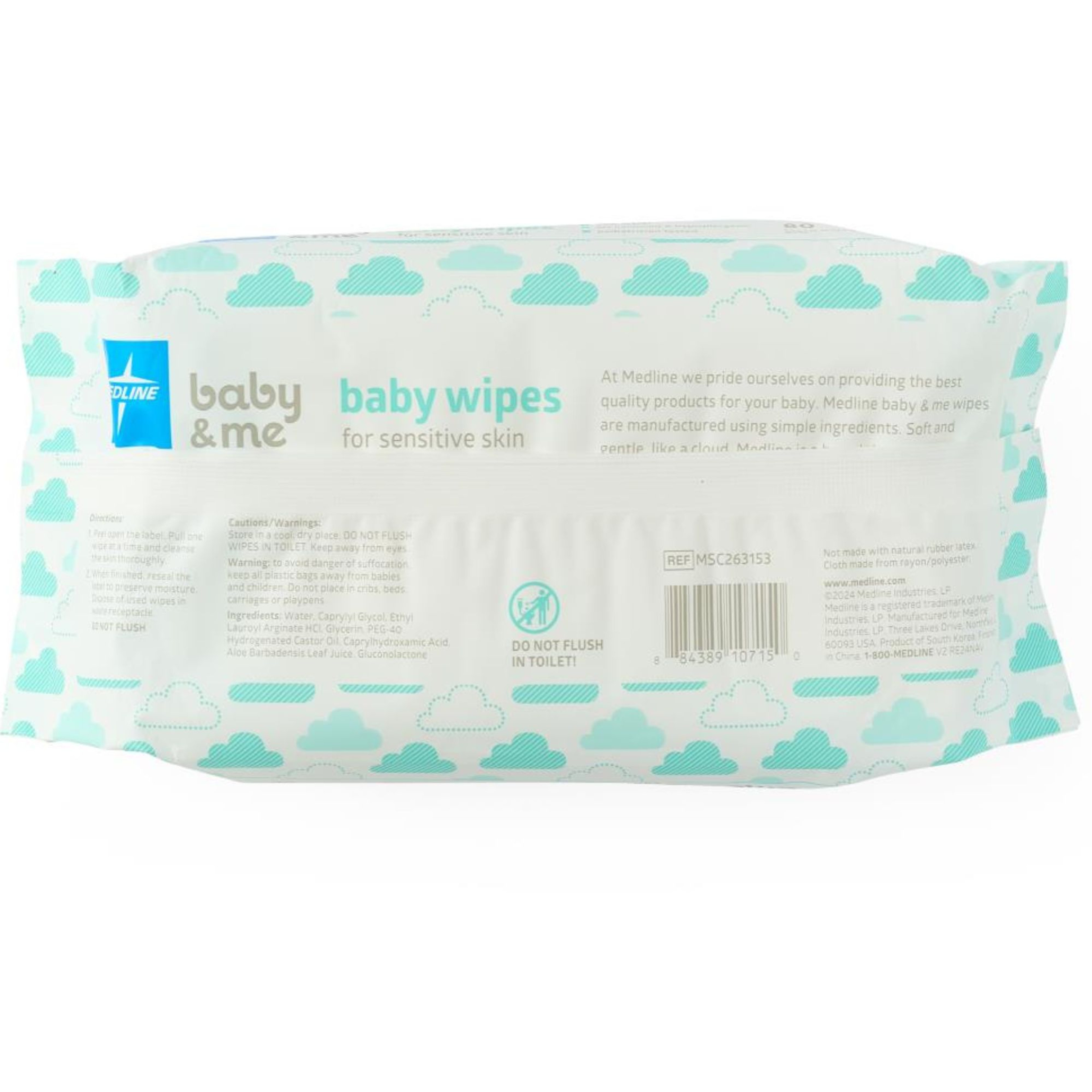 Medline AloeTouch Sensitive Fragrance Free Baby Wipes, MSC263153, Case of 1920