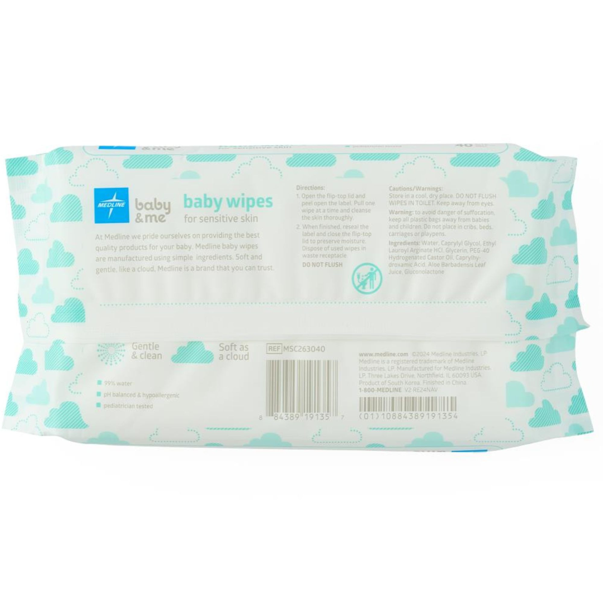Medline Fragrance Free Baby Wipes Plus, MSC263040, Case of 24