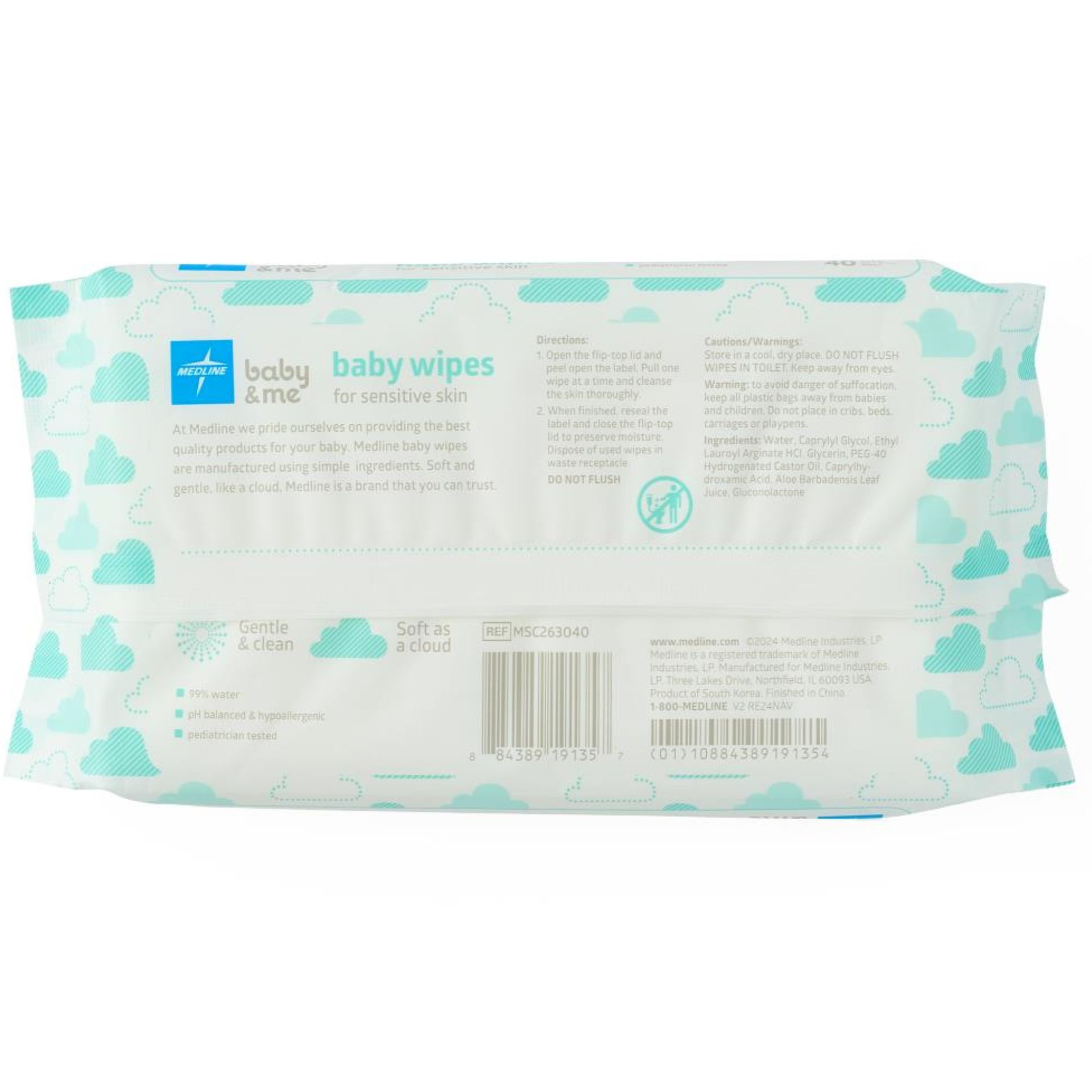Medline Fragrance Free Baby Wipes Plus, MSC263040, Case of 24