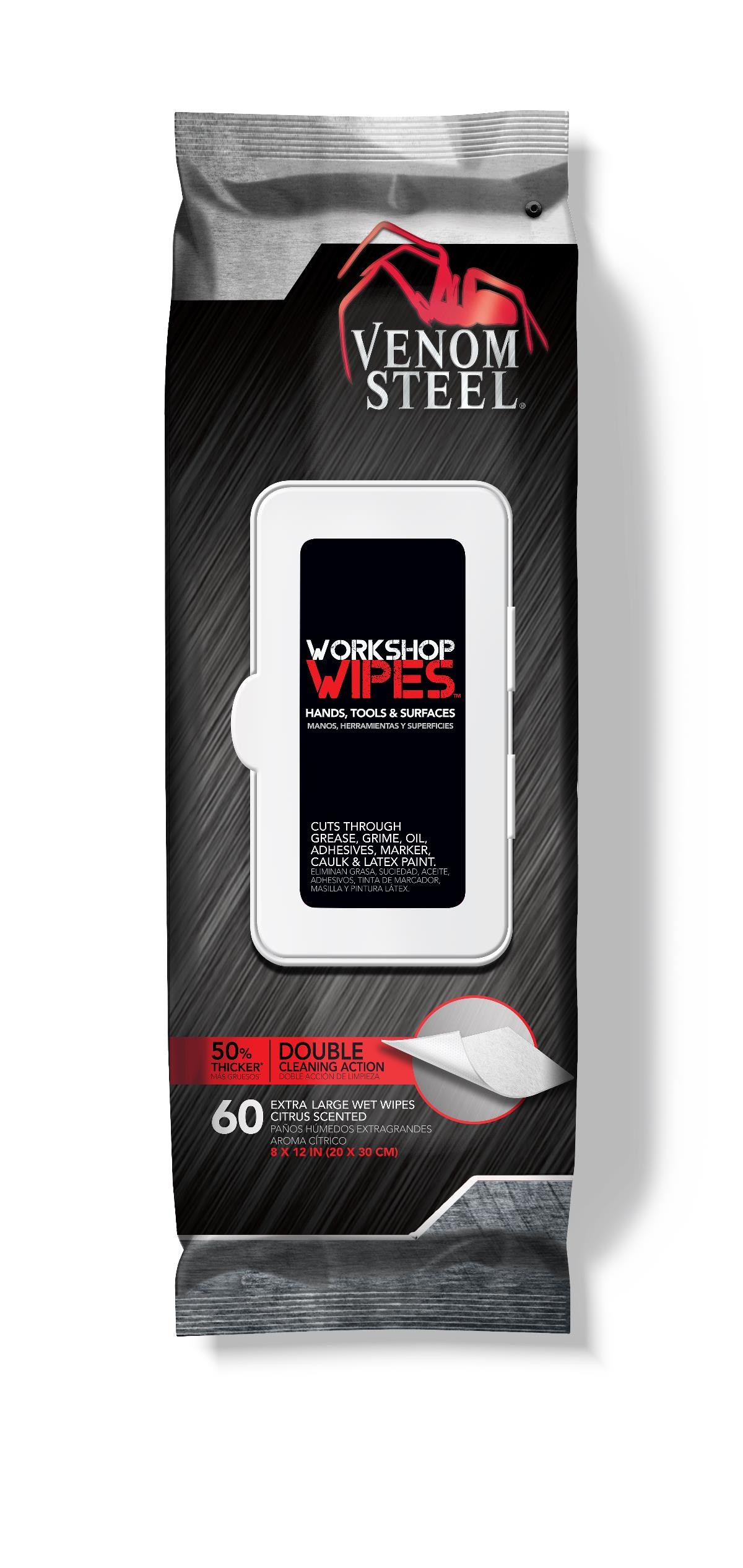 Venom Steel Workshop Wipes with Scrubbing Beads, VENWP60, Case of 8