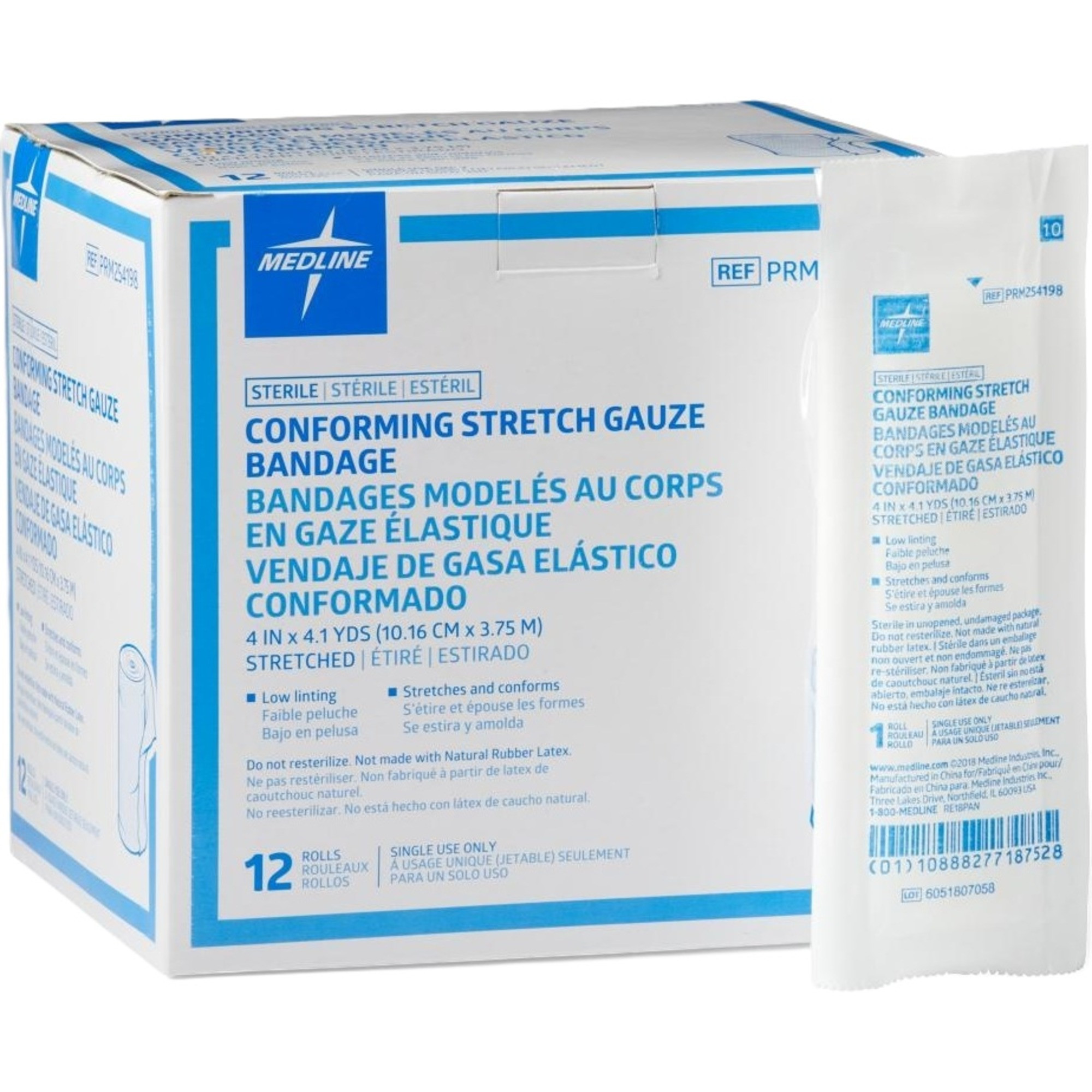Medline Conforming Stretch Gauze Bandages, Light Weight