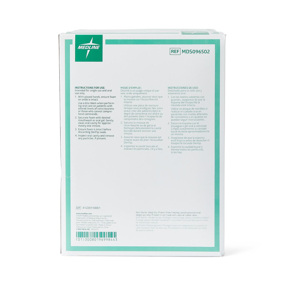 Medline DenTips Oral Swabsticks, Treated , MDS096502Z, Green - Box of 250