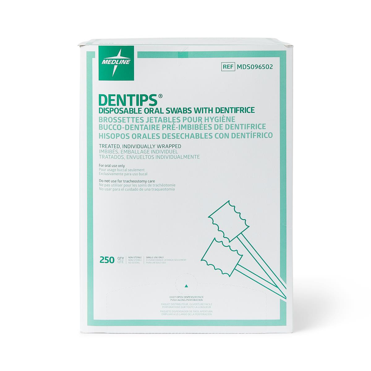 Medline DenTips Oral Swabsticks, Treated , MDS096502Z, Green - Box of 250