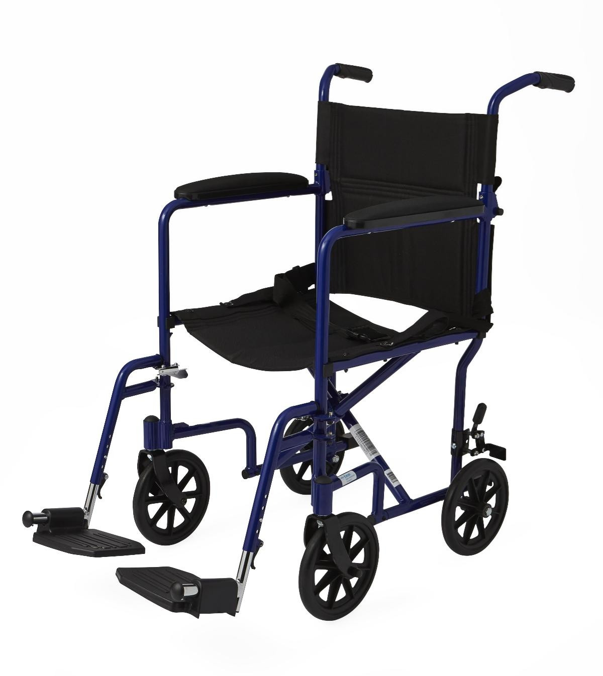 Medline Basic Transport Chair, Permanent Armrests, Detachable Swing-Away Footrests, 8", MDS808200ABE, Blue - 1 Each