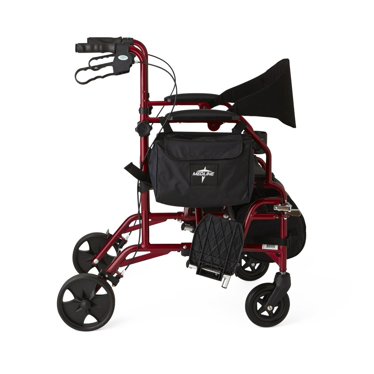 Medline Translator Combination Transport Chair and Rollator, Swing-Away Footrests, 8", MDS808200TRR, Red - 1 Each