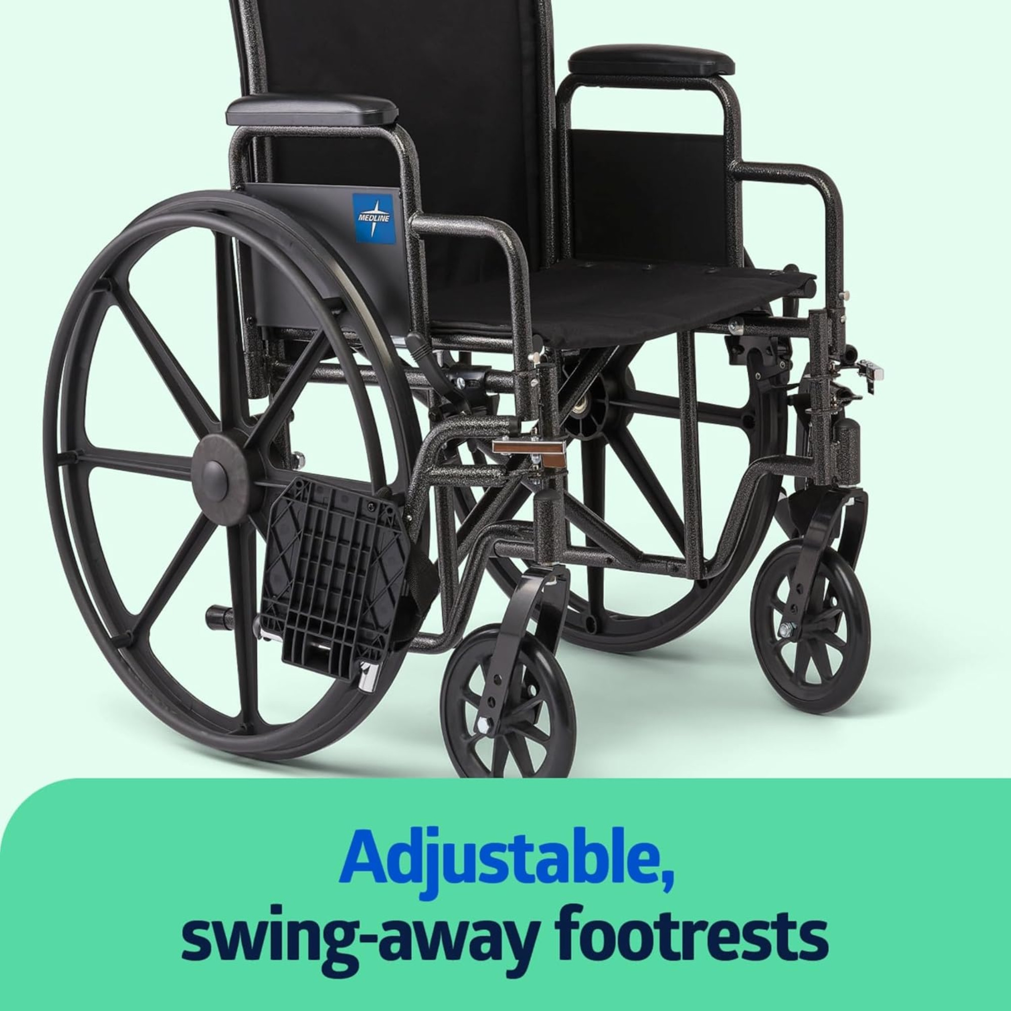 Medline K1 Wheelchair, Swing Back Desk-Length Arms, Swing-Away Foot Rests
