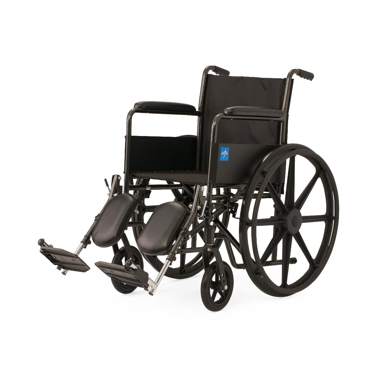 Medline K1 Wheelchair, Full-Length Permanent Arms, Elevating Leg Rests, 18", K1186N13E, 1 Each