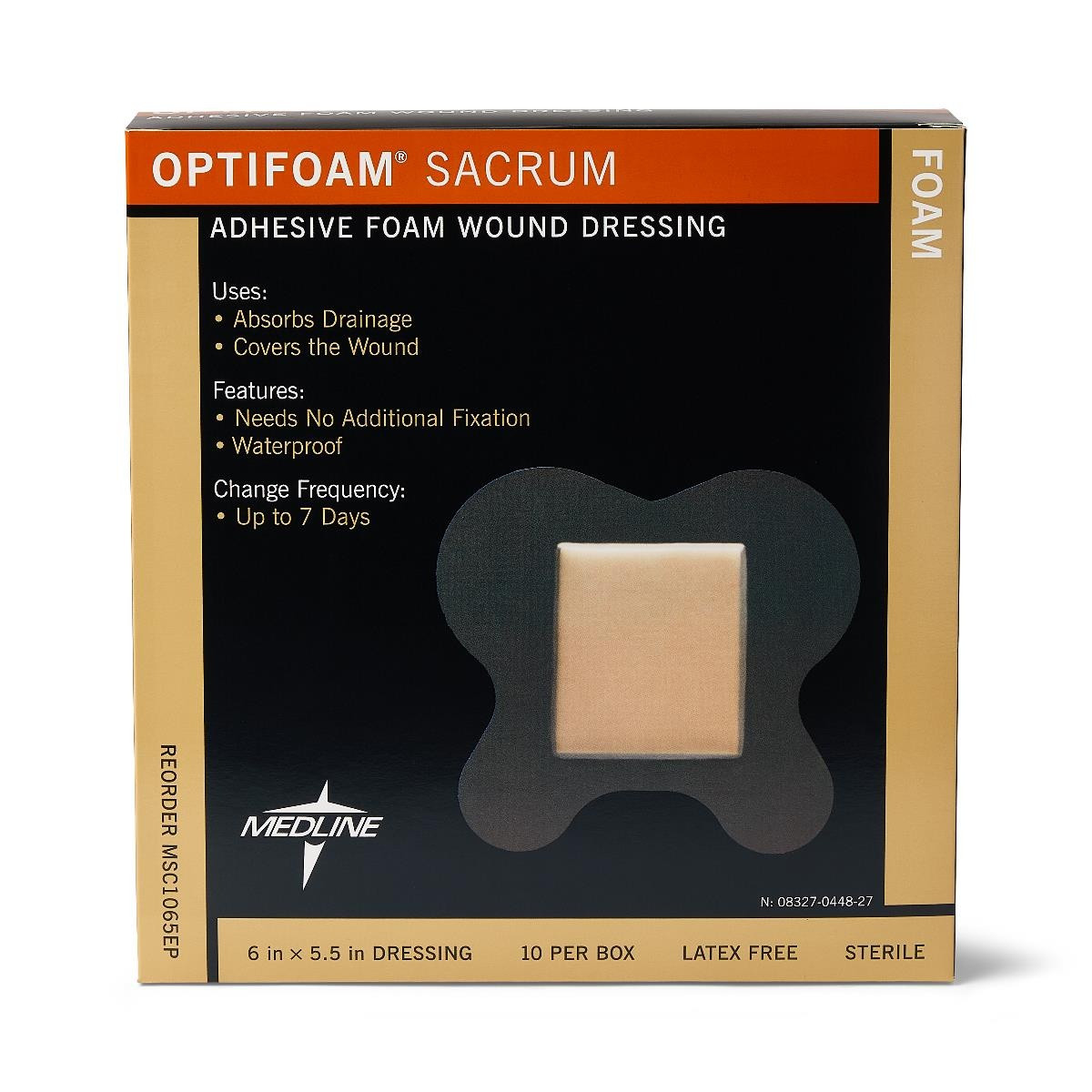 Medline Optifoam Adhesive Foam Wound Dressing, MSC1065EPZ, 6.1" X 5.5" Sacrum  - Box of 10