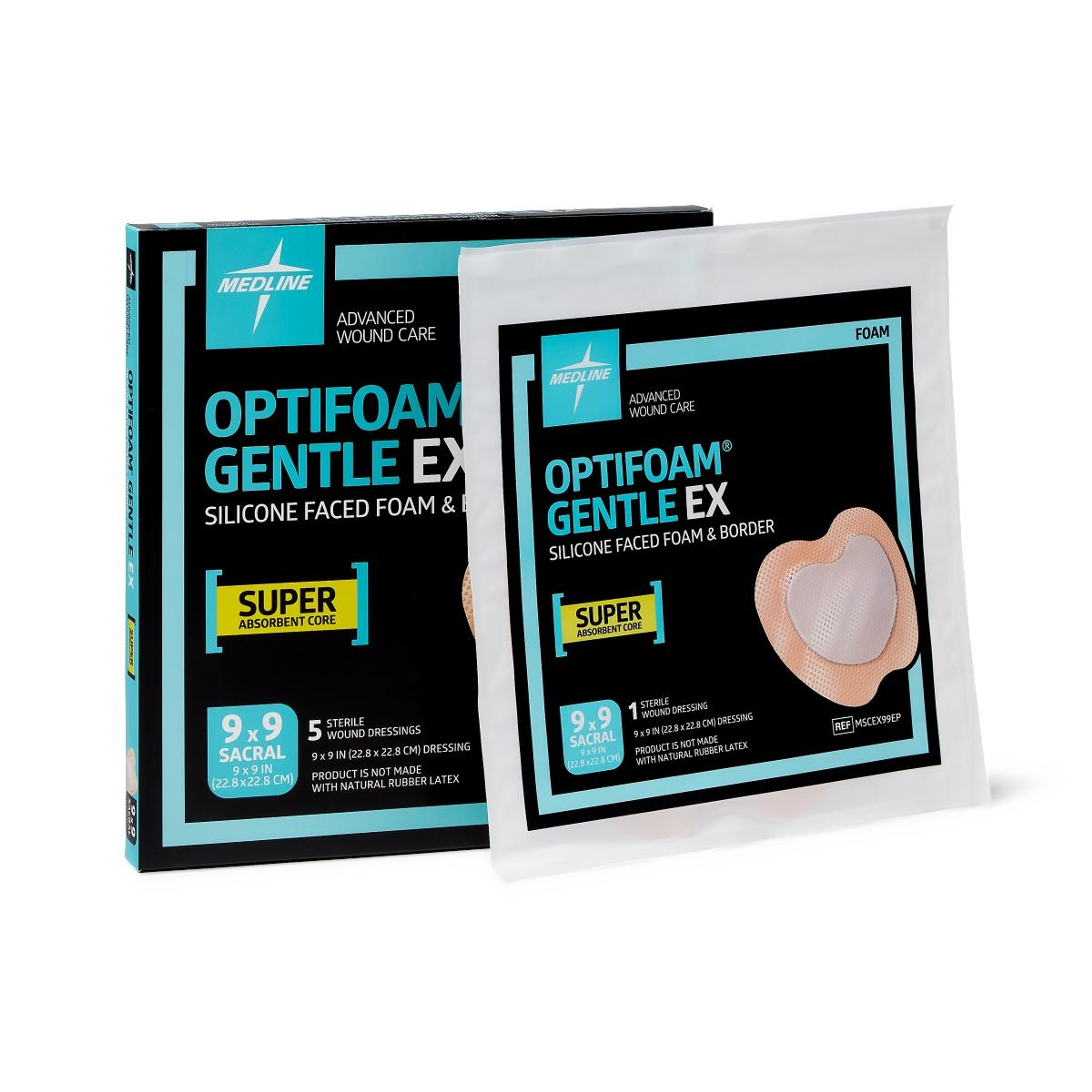 Medline Optifoam Gentle EX Silicone-Faced Foam Dressings, MSCEX99EPZ, 9" X 9" - Sacral - Box of 5