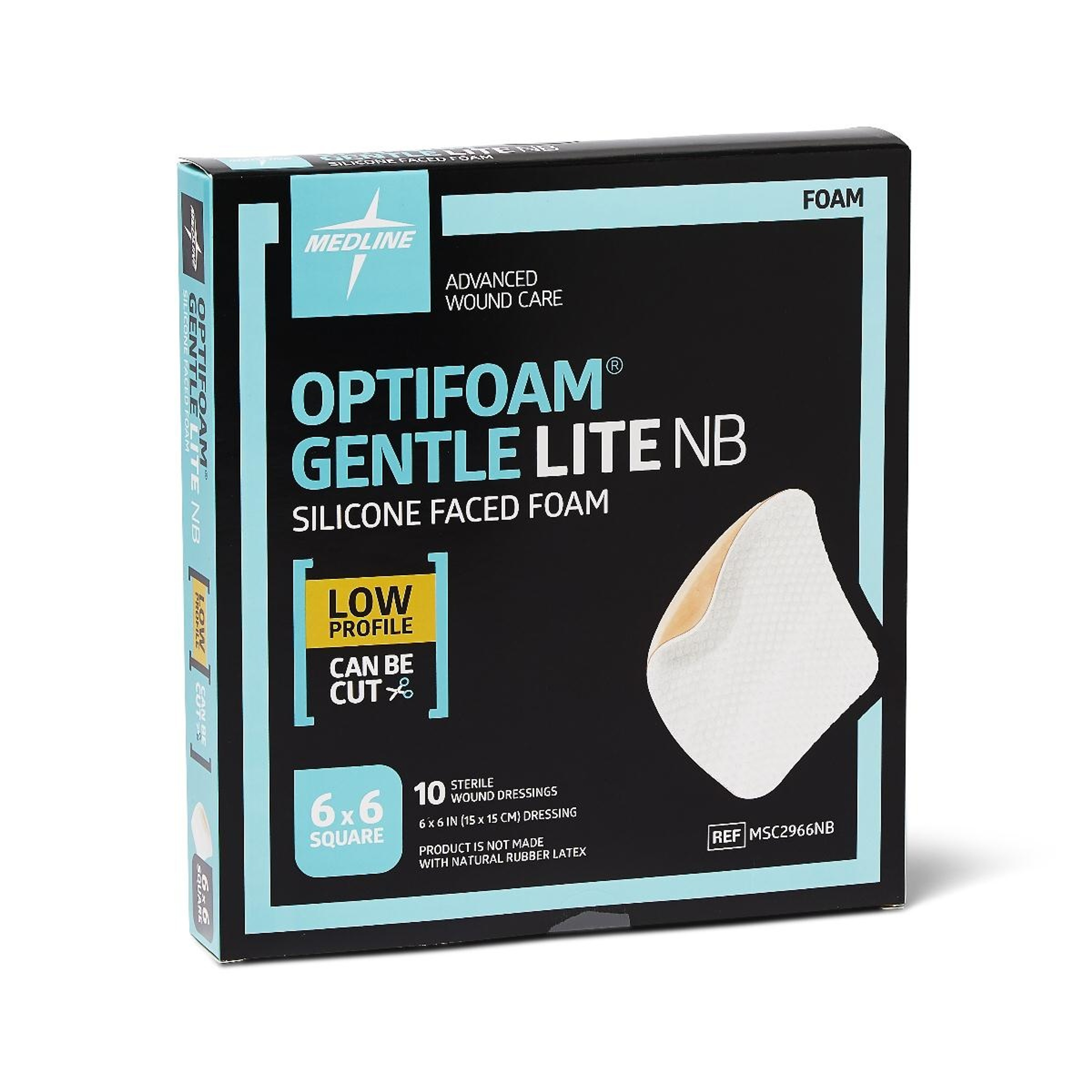 Medline Optifoam Gentle Lite No Border Foam Dressing, MSC2966NBZ, 6" X 6" - Box of 10