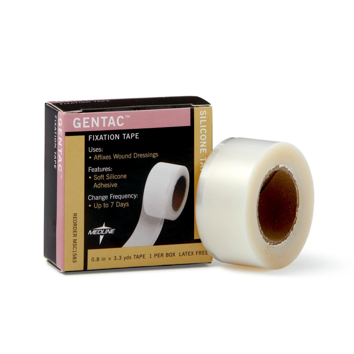 Medline Gentac Silicone Fixation Tape, MSC1583H, 0.8" X 3.3 yd. - 1 Roll