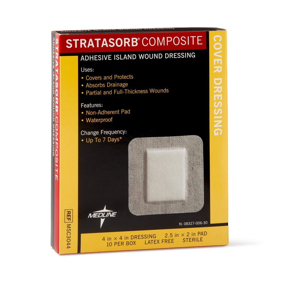 Medline Stratasorb Composite Adhesive Island Wound Dressings, MSC3044Z, 4" X 4" - Box of 10