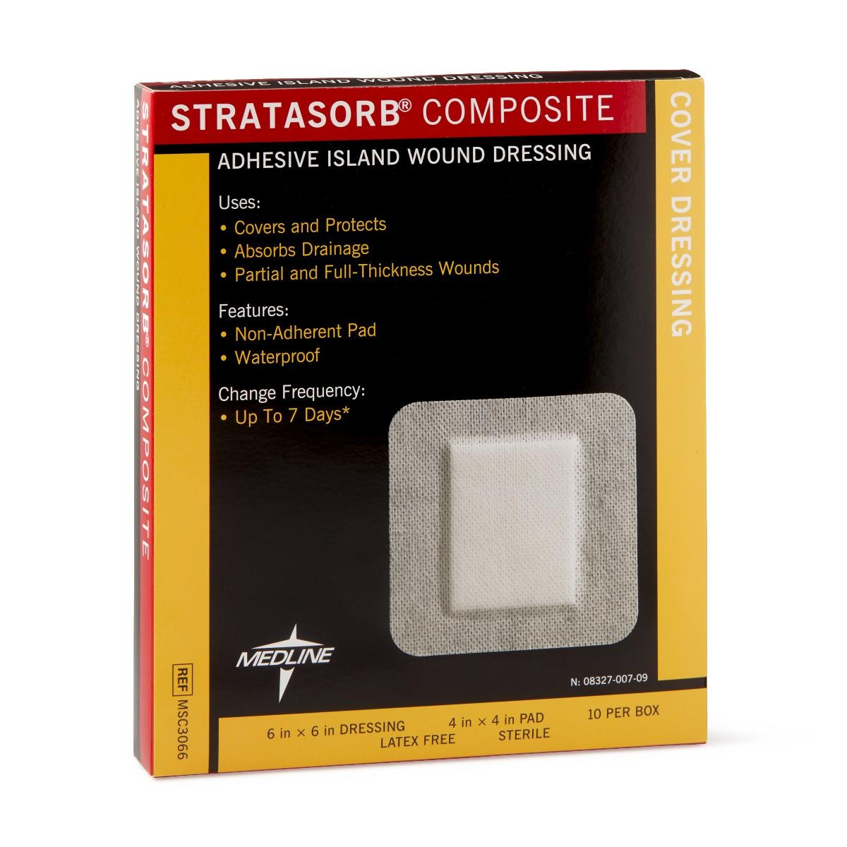 Medline Stratasorb Composite Adhesive Island Wound Dressings, MSC3066Z, 6" X 6" - Box of 10