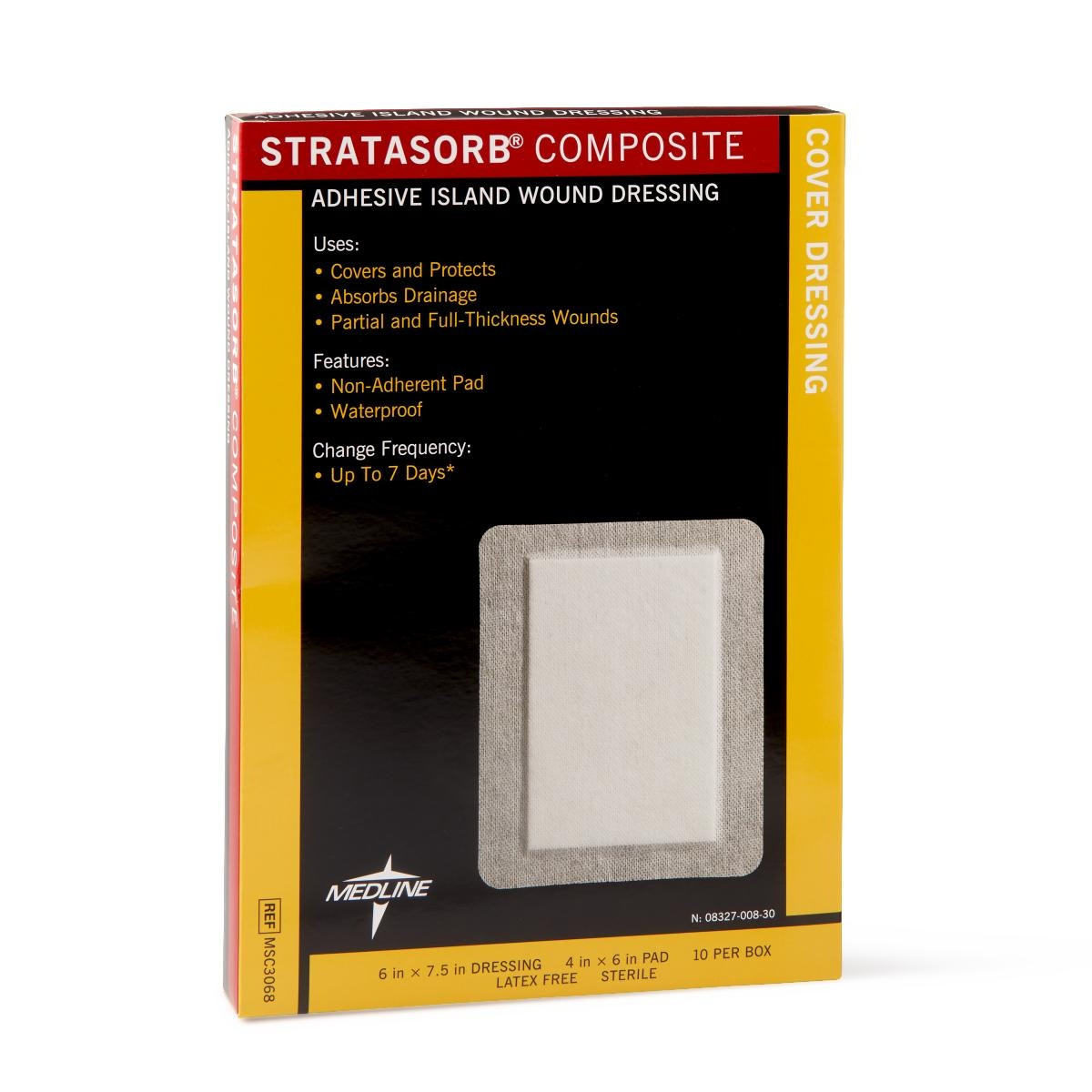 Medline Stratasorb Composite Adhesive Island Wound Dressings, MSC3068Z, 6" X 7.5" - Box of 10