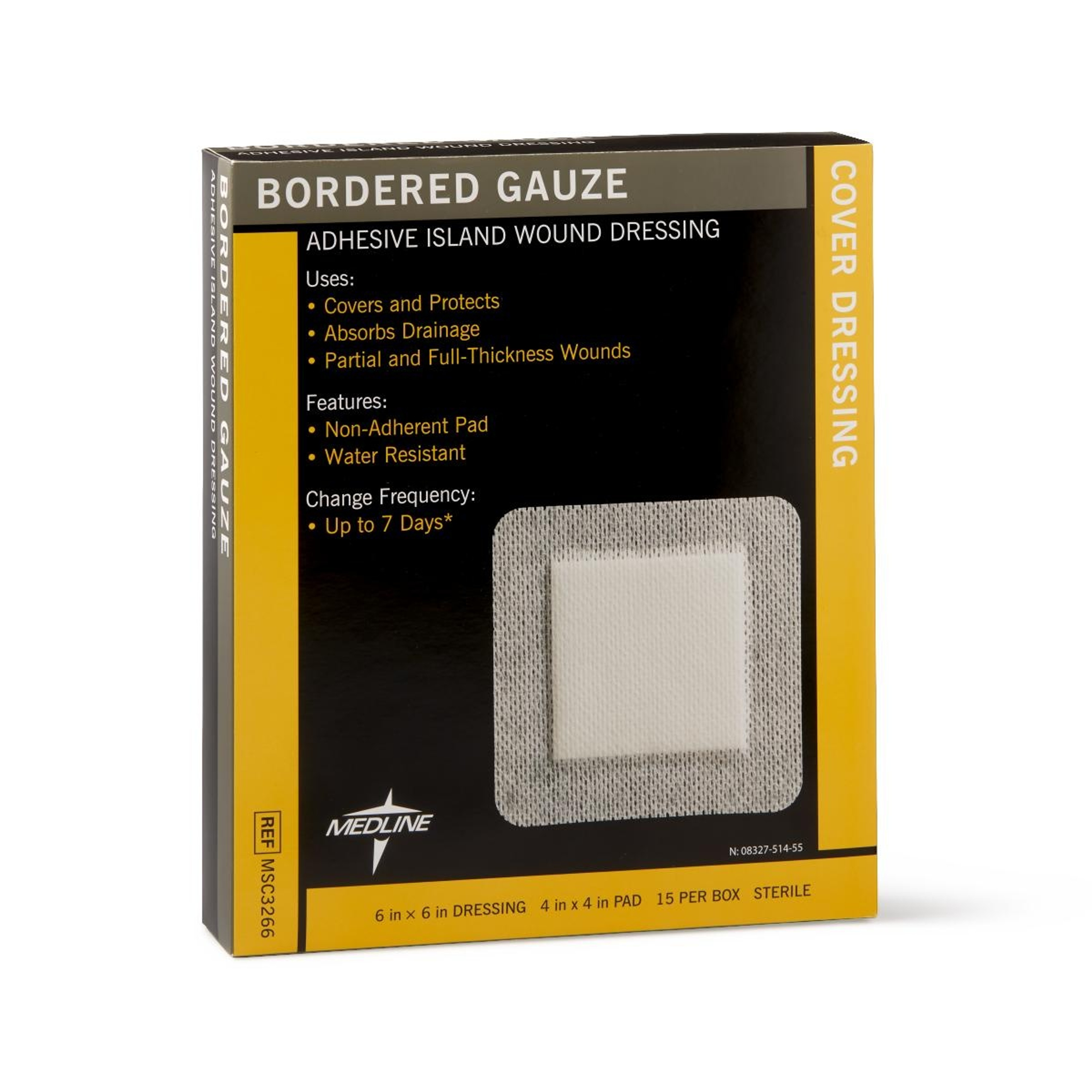 Medline Bordered Gauze Adhesive Island Wound Dressing, MSC3266Z, 6" X 6" with 4" X 4" Pad - Box of 15