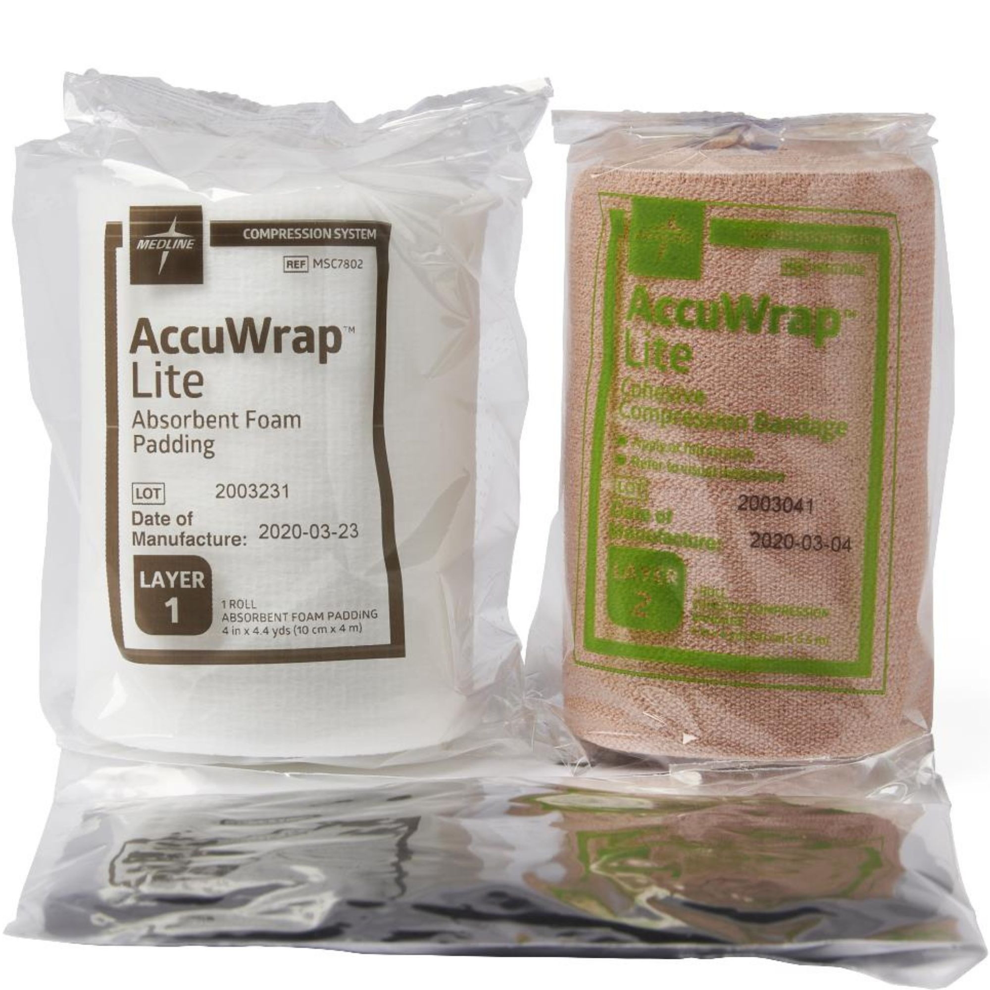 Medline AccuWrap Lite 2-Layer Compression Bandage System, MSC7802H, 4" X 4.4 yds. - 1 Each