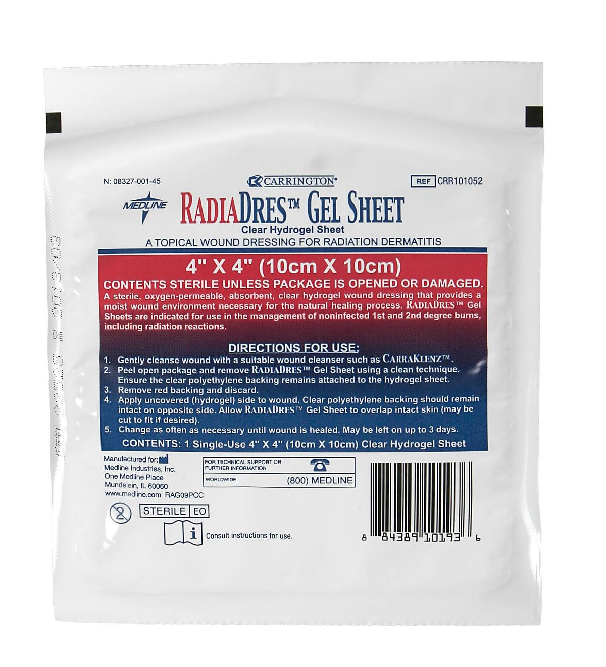 RadiaDres Clear Hydrogel Sheets,  4" X 4"
, CRR101052Z, Box of 10