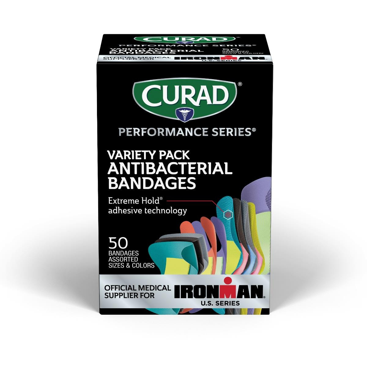 Curad Performance Series IRONMAN Antibacterial Bandage, Variety Pack
, CURIM1850H, Box of 50