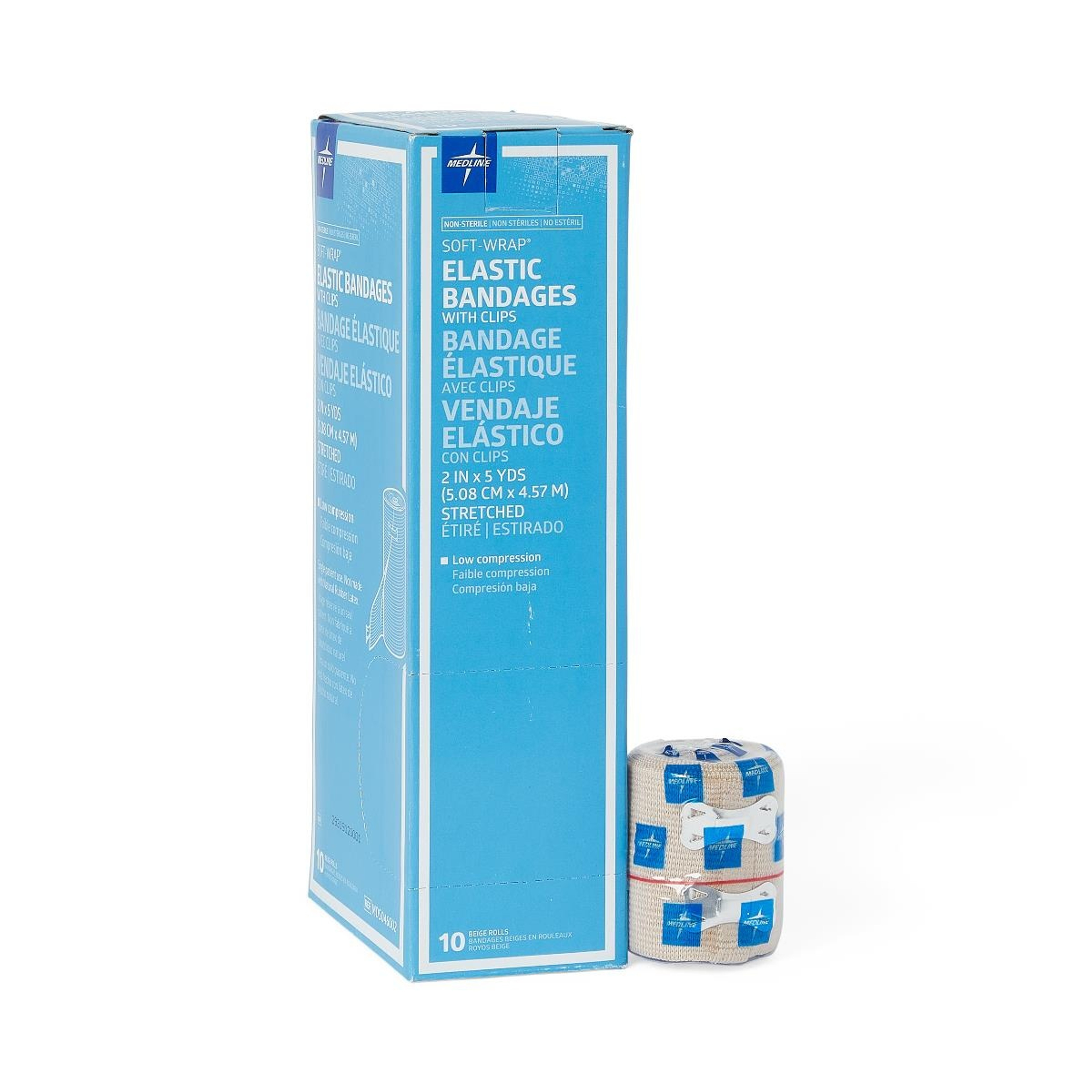 Medline Soft-Wrap Elastic Bandages with Clips, Non-Sterile, MDS046002ZZ, 2" X 5 yd. -  Box of 10