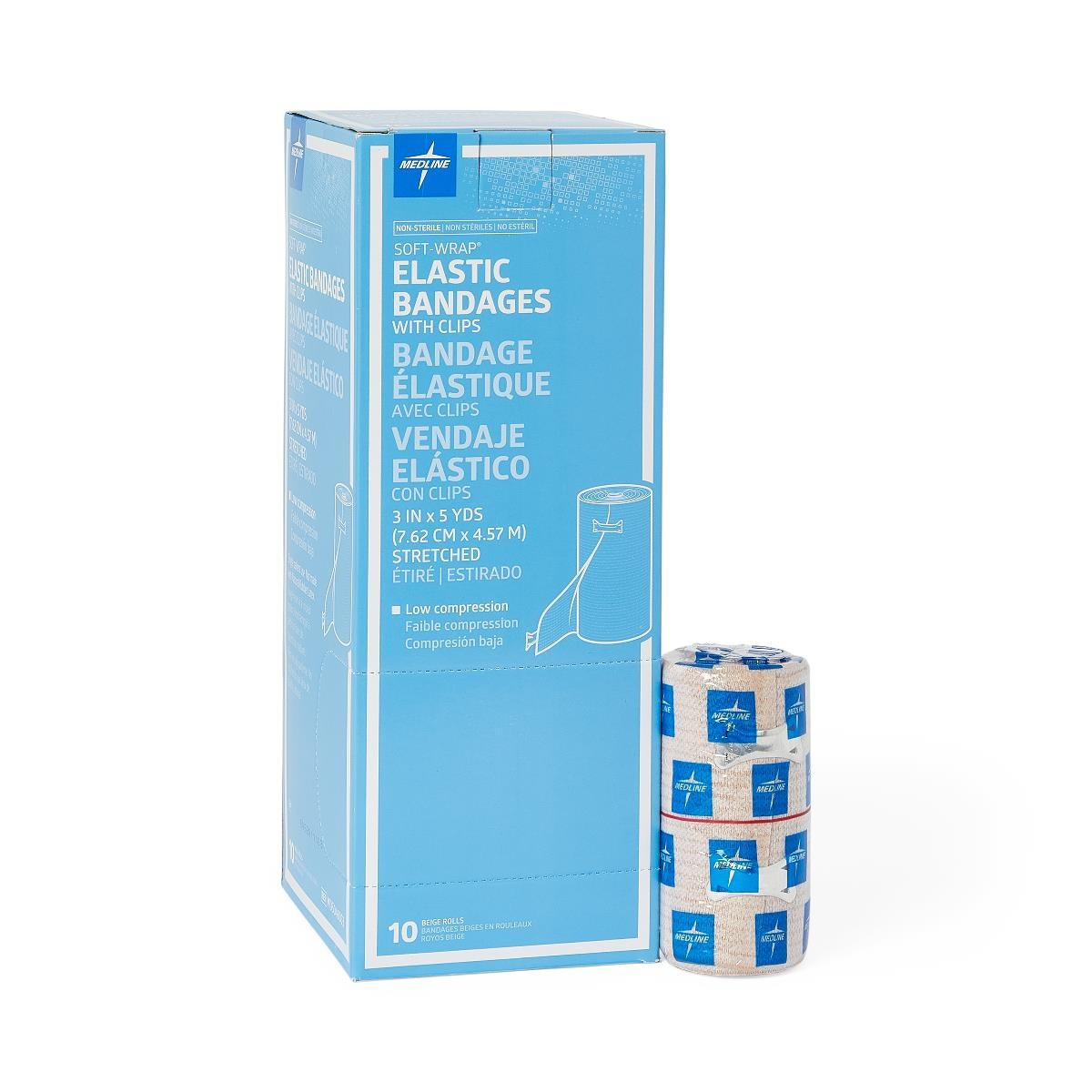 Medline Soft-Wrap Elastic Bandages with Clips, Non-Sterile, MDS046003ZZ, 3" X 5 yd. - Box of 10