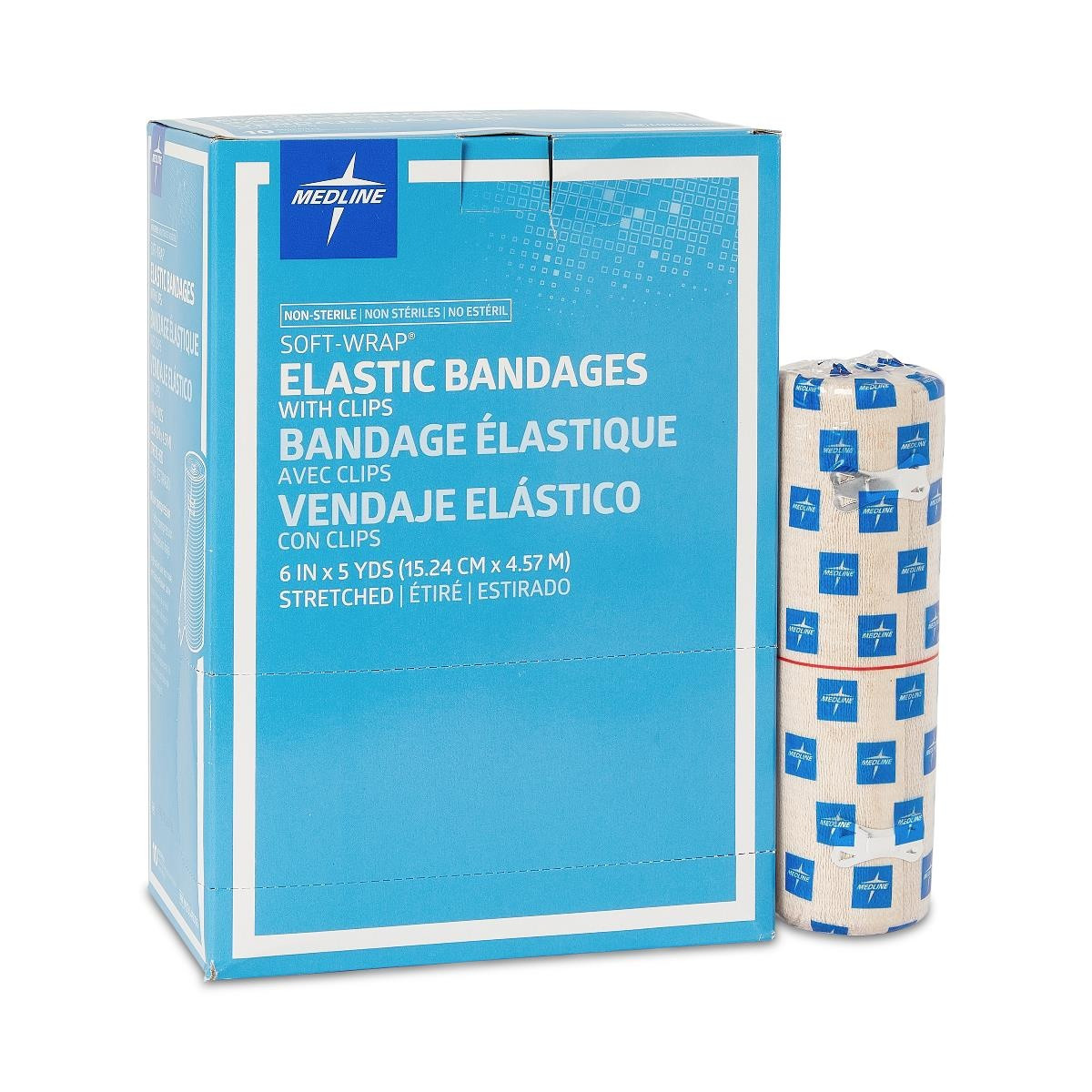 Medline Soft-Wrap Elastic Bandages with Clips, Non-Sterile, MDS046006ZZ, 6" X 5 yd. - Box of 10