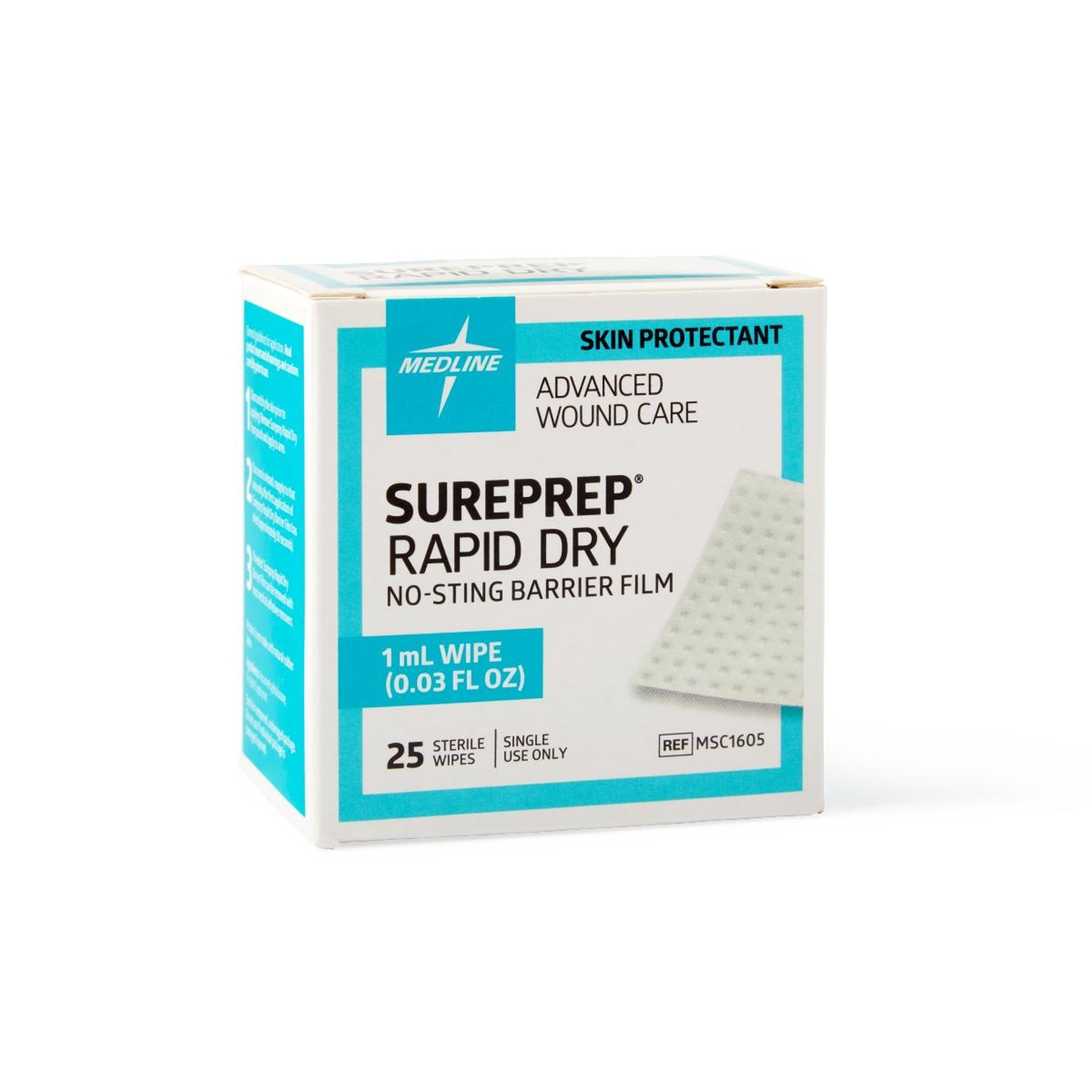 Medline SurePrep Rapid-Dry No-Sting Barrier Film, 1 mL Wipe
, MSC1605Z, Box of 25