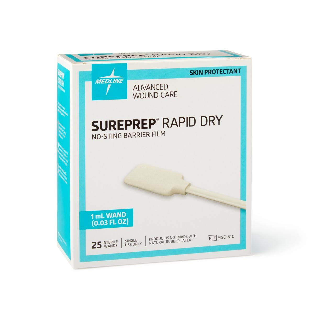Medline SurePrep Rapid-Dry No-Sting Barrier Film Wand , MSC1610Z, 1 mL - Box of 25