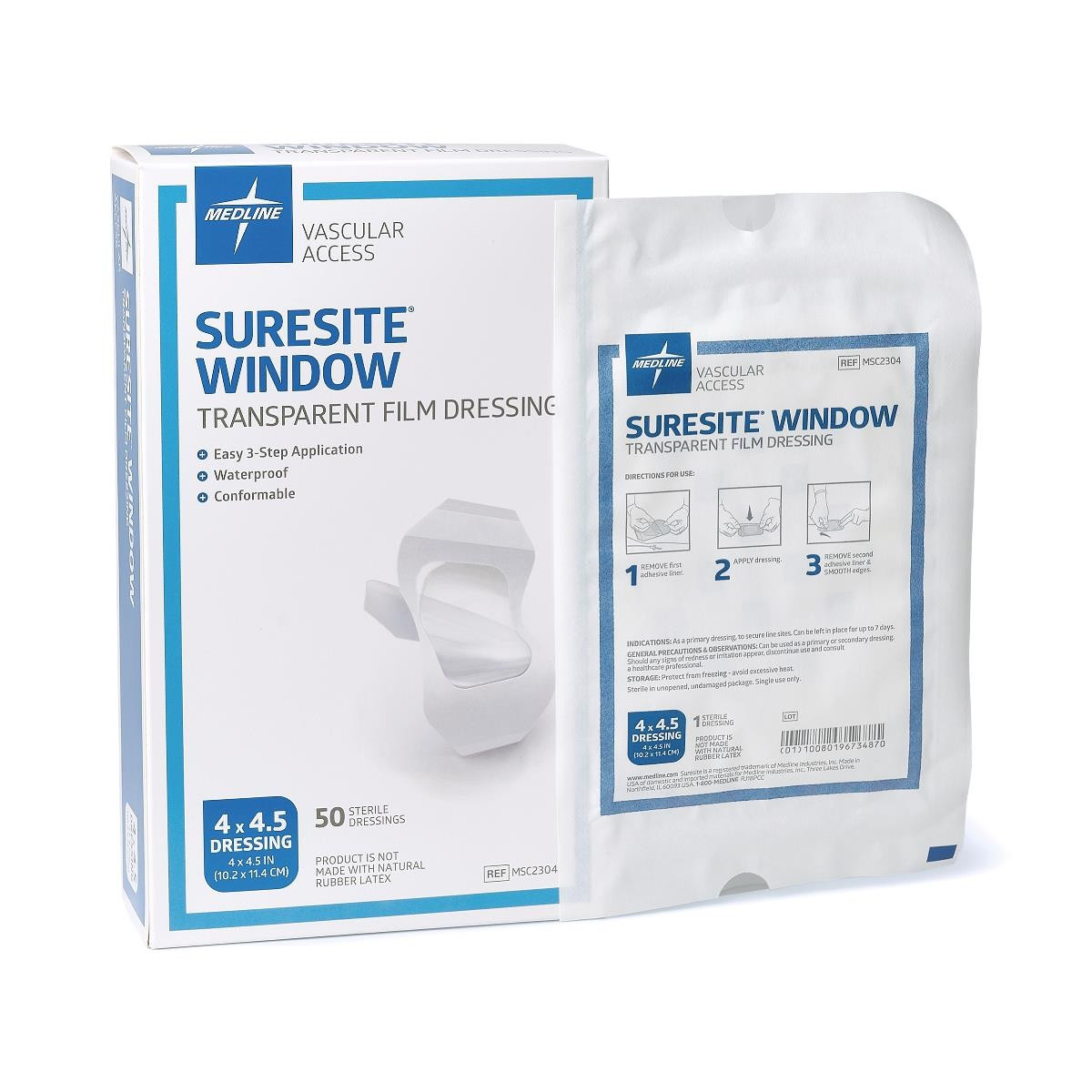 Suresite Window Transparent Film Dressing, MSC2304, 4" X 4.5" - Box of 50