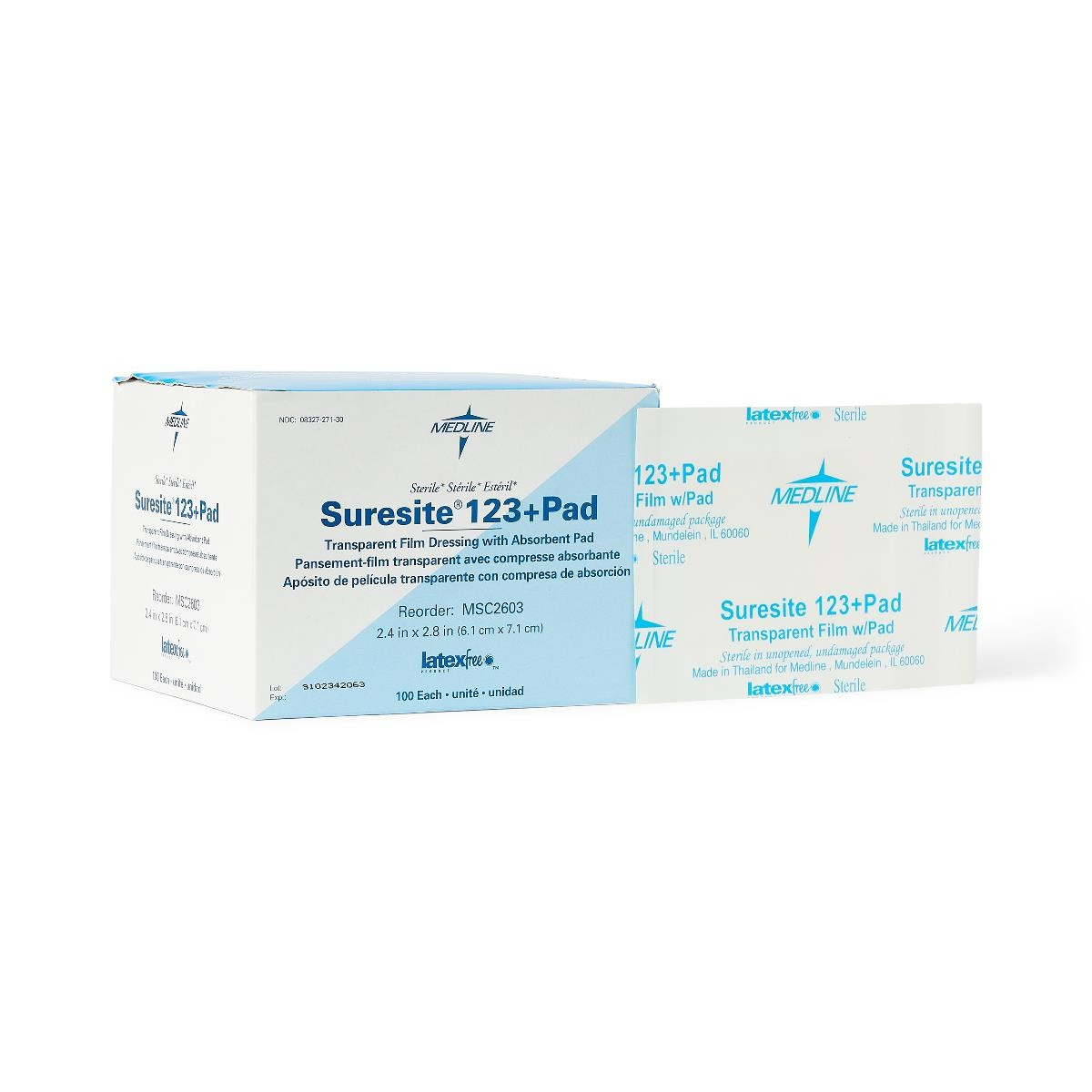 Suresite 123+ Pad Transparent Film Dressing, MSC2603Z, 2.4" X 2.8" - Box of 100