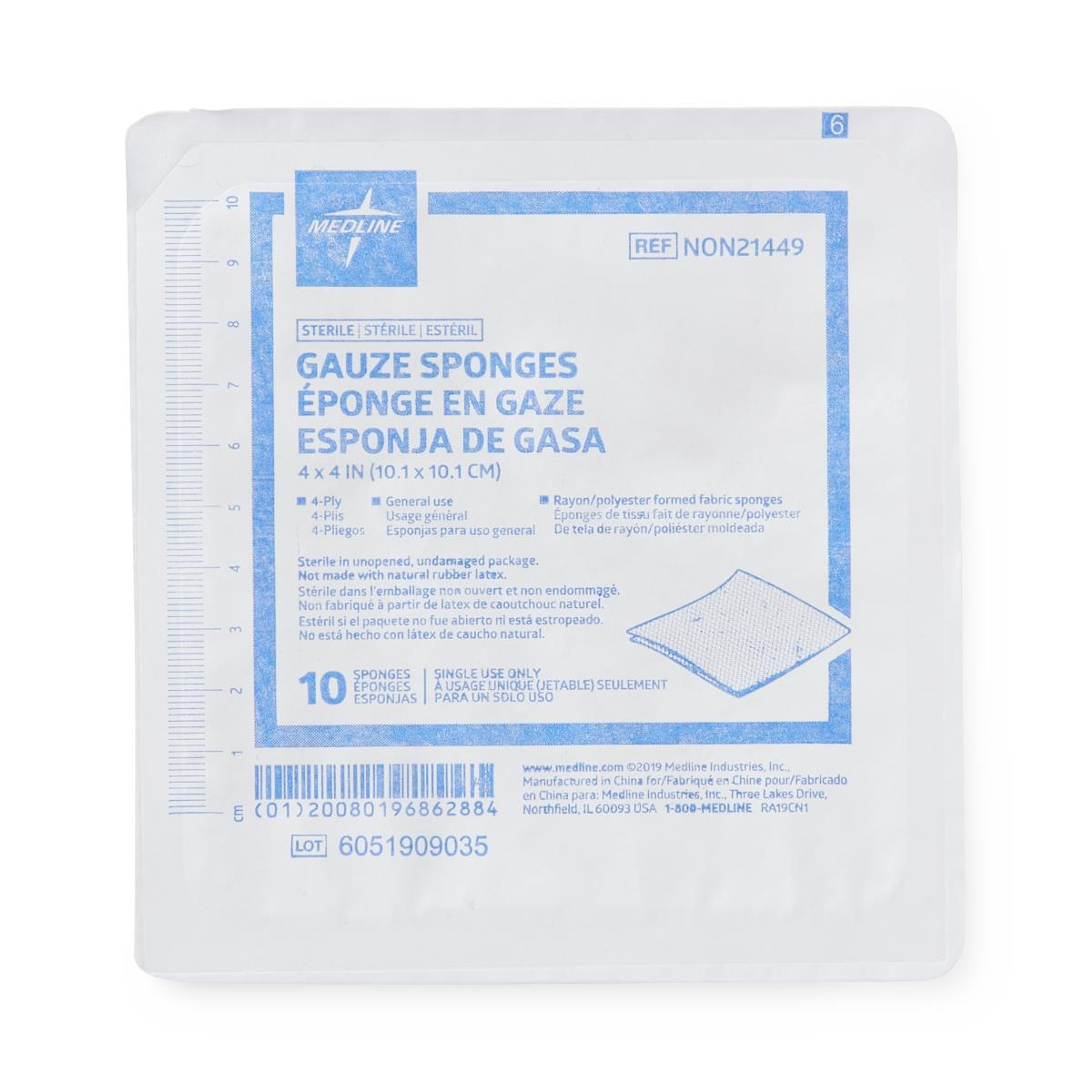 Medline Non-Woven 4-Ply Gauze Sponges, Sterile  , NON21449, 4" X 4" - Case of 1280