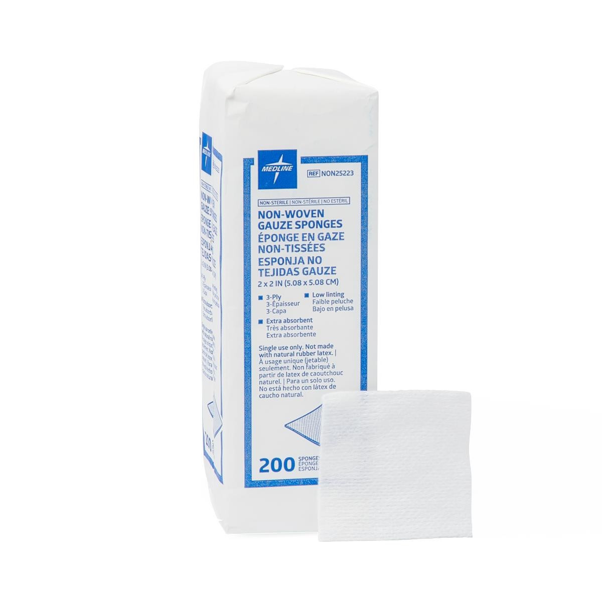 Medline Non-Sterile Non-Woven Gauze 3-Ply Sponges  , NON25223, 2" X 2" - Case of 5000
