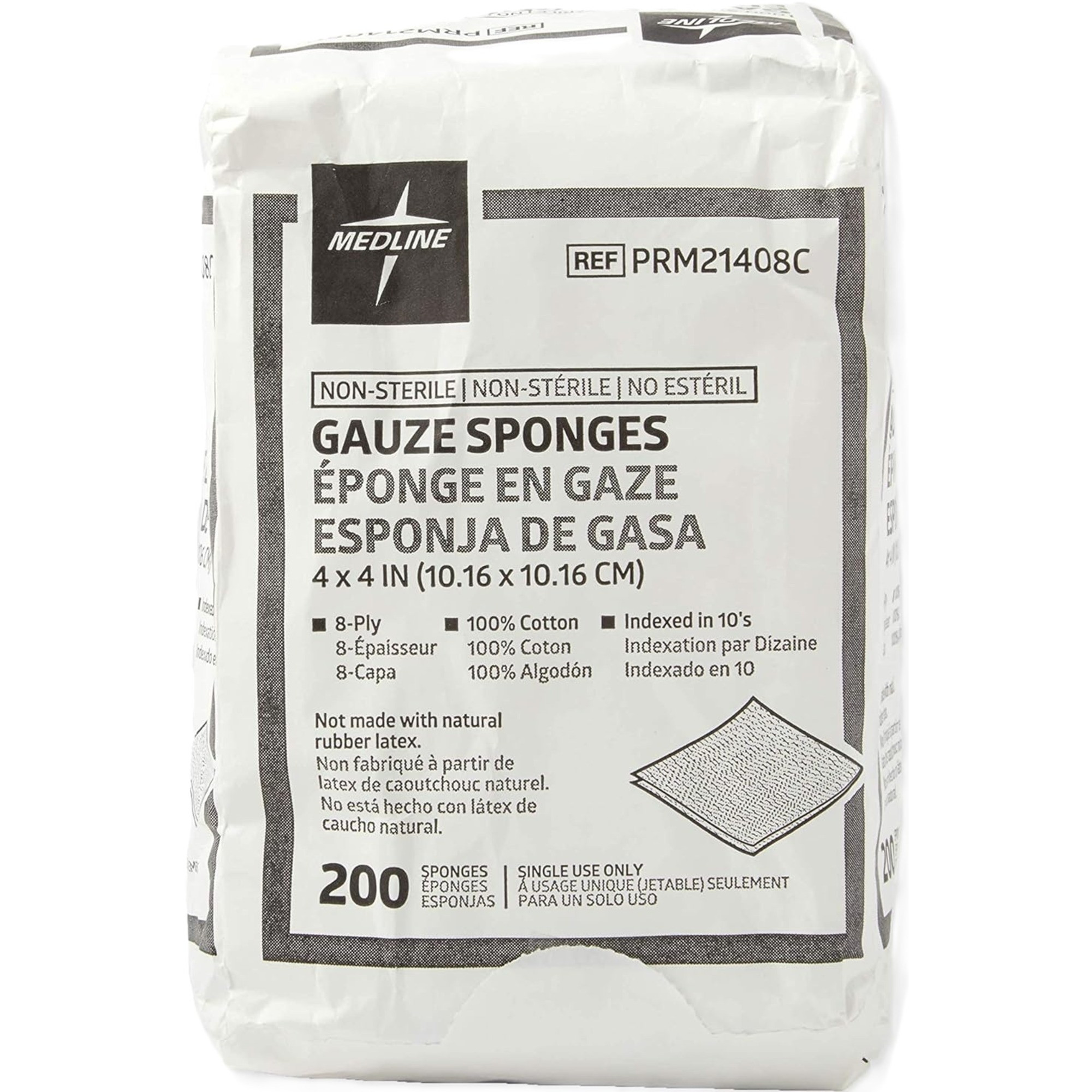 Medline Non-Sterile Woven Cotton 8-Ply Gauze Sponges