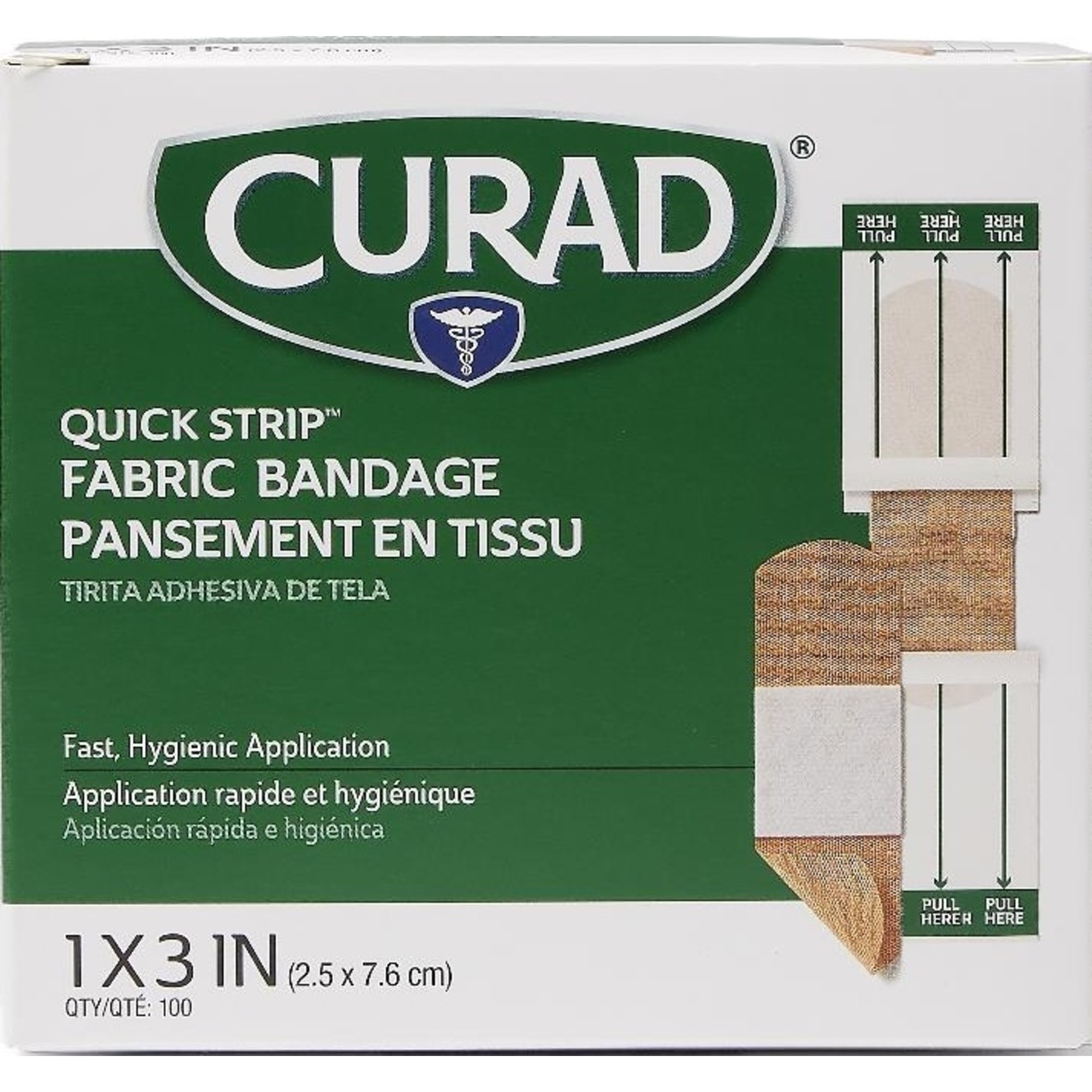 Curad Quick Strip Fabric Adhesive Bandages, NON25660QSZ, 1" X 3" - Box of 100