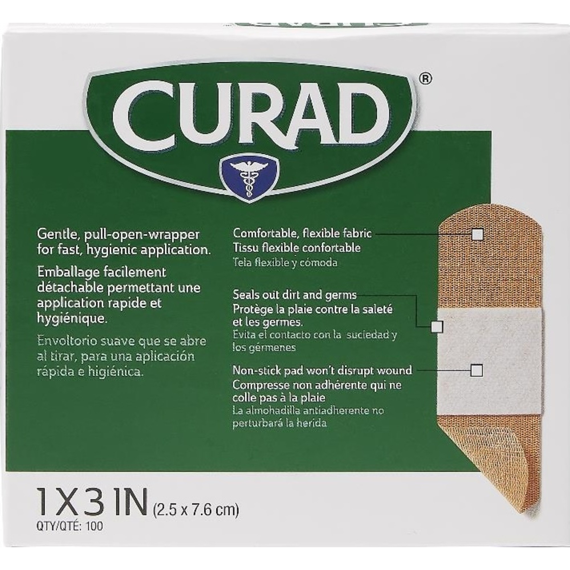 Curad Quick Strip Fabric Adhesive Bandages, NON25660QSZ, 1" X 3" - Box of 100