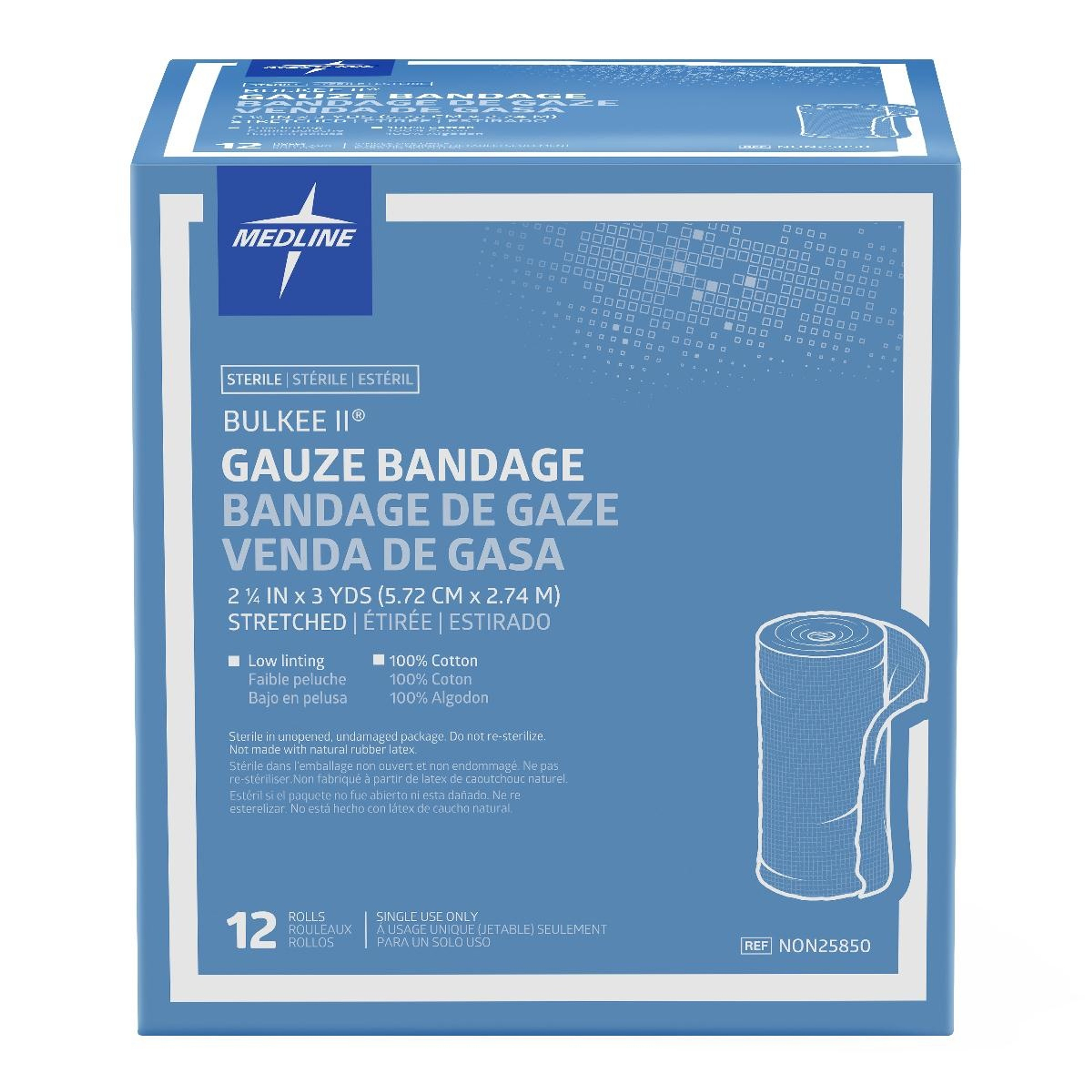 Bulkee II Sterile Cotton Gauze Bandages, NON25850Z, 2 1/4" X 3 yd. - Box of 12