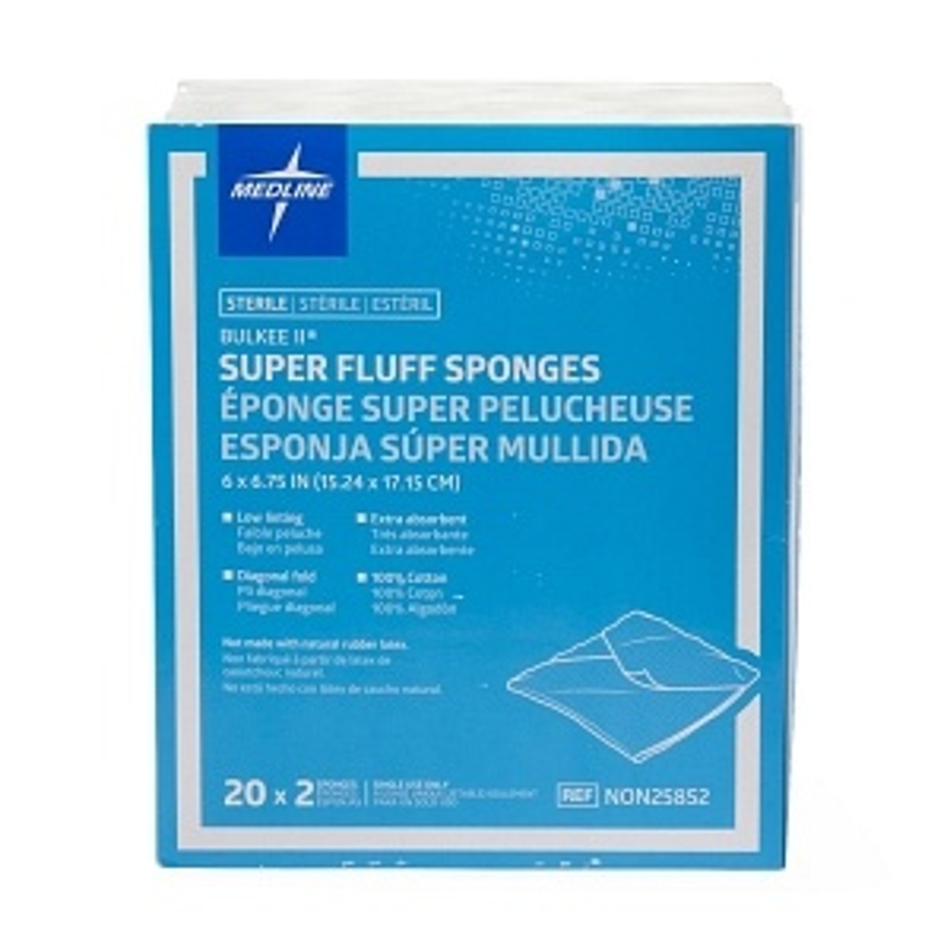 Medline Bulkee II Extra Absorbent Sterile Super Fluff Sponges, NON25852Z, 6" X 6 3/4" - Box of 40