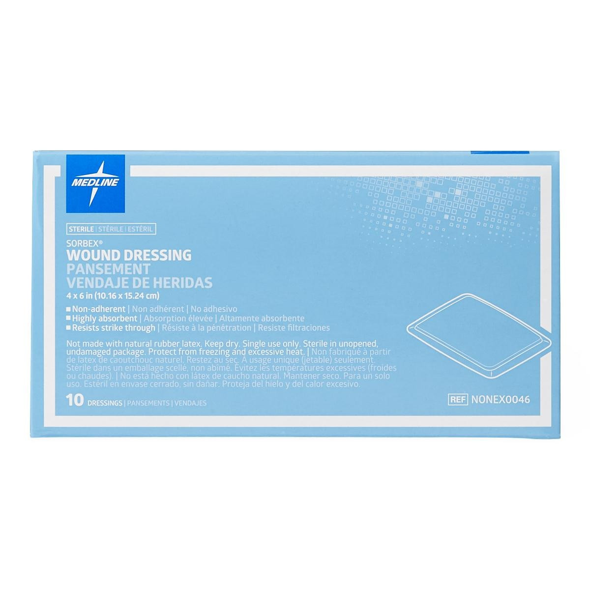 Medline Sorbex Sterile Wound Dressings, NONEX0046Z, 4" X 6" - Box of 10